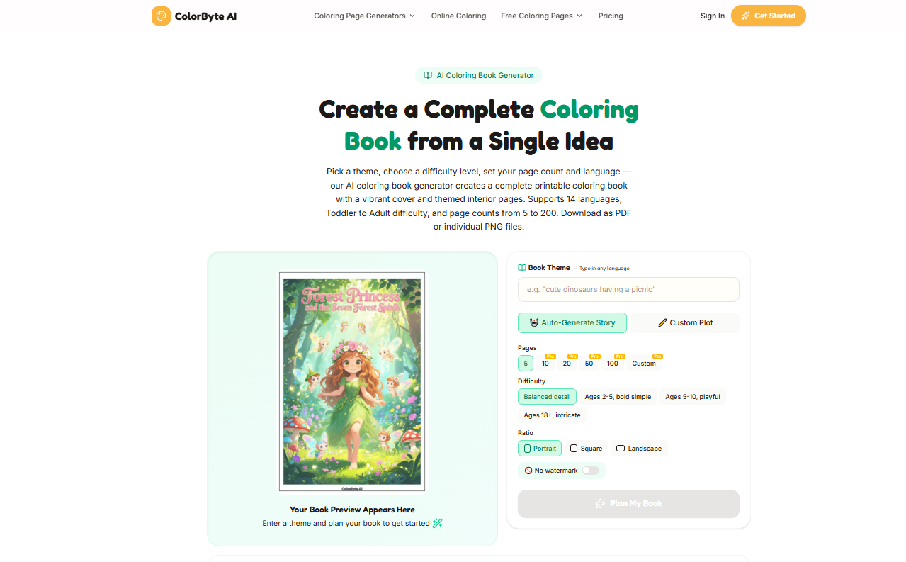 colorbyte ai coloring book generator