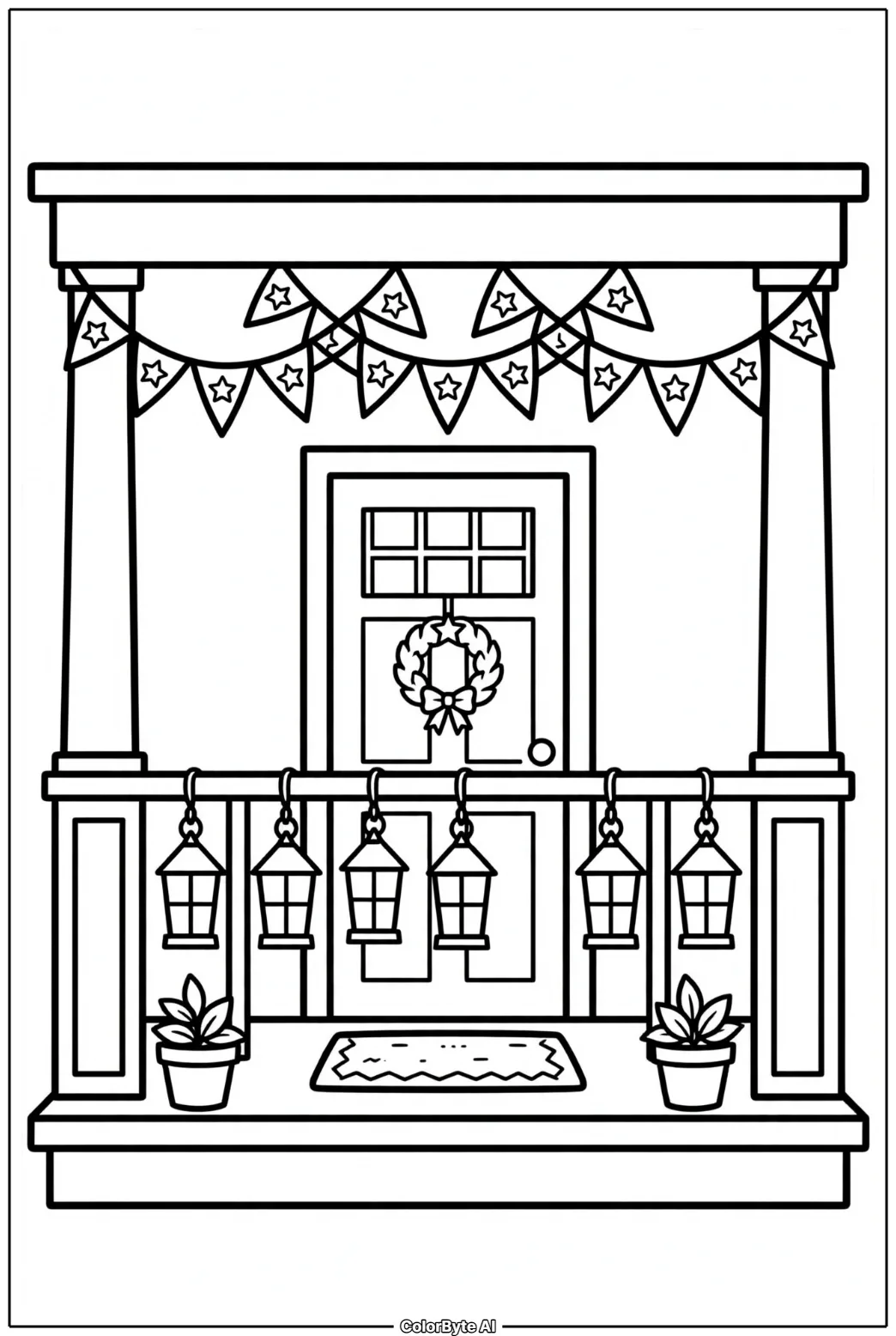 Colonial Porch with Bunting
