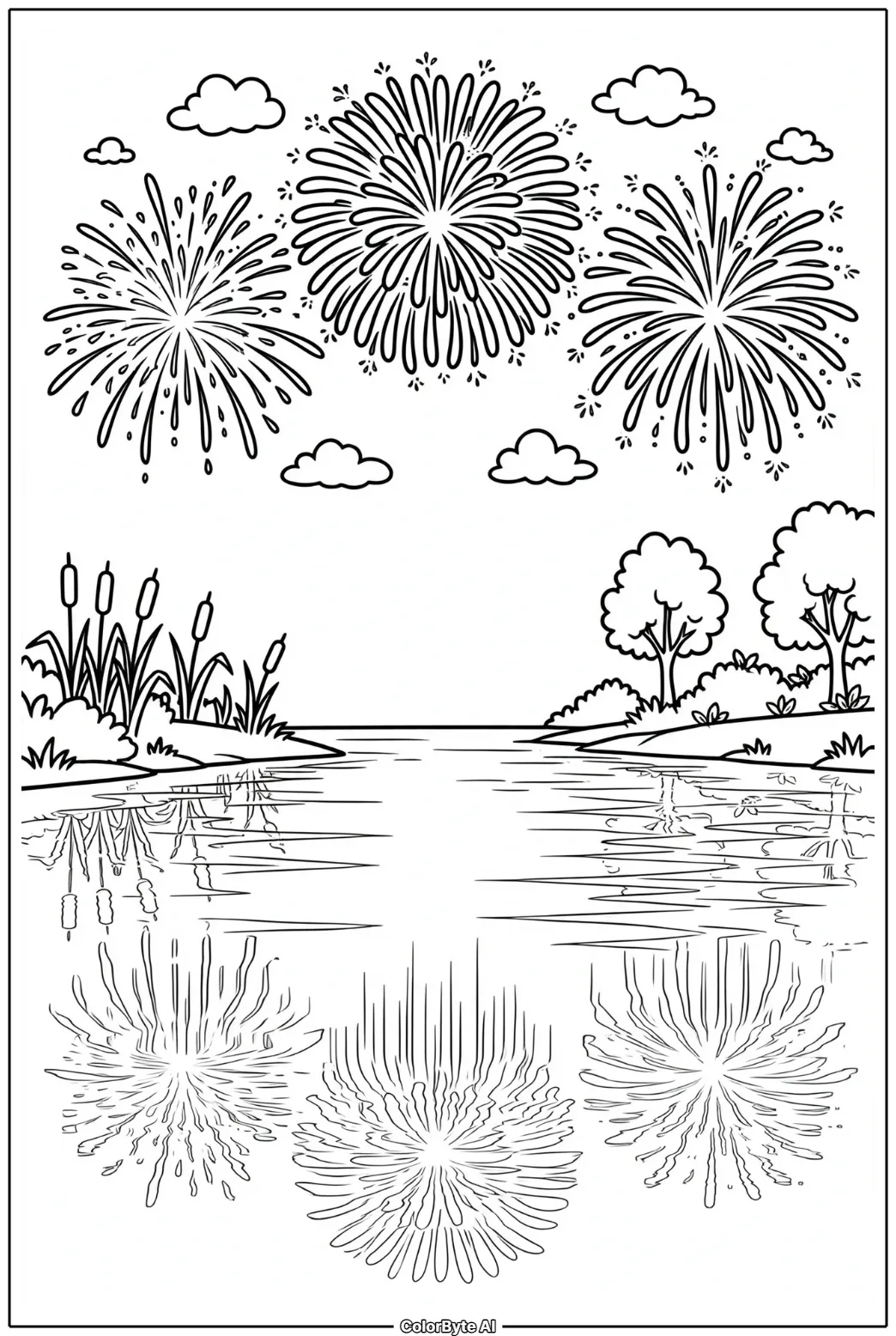 Lake Firework Reflection