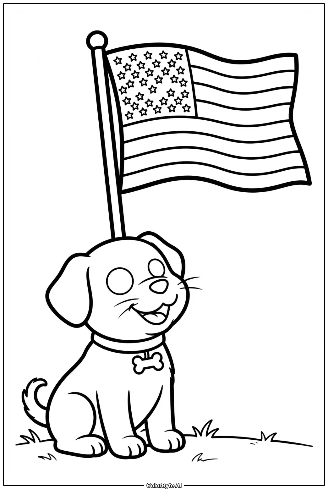 Patriotic Puppy by Flagpole