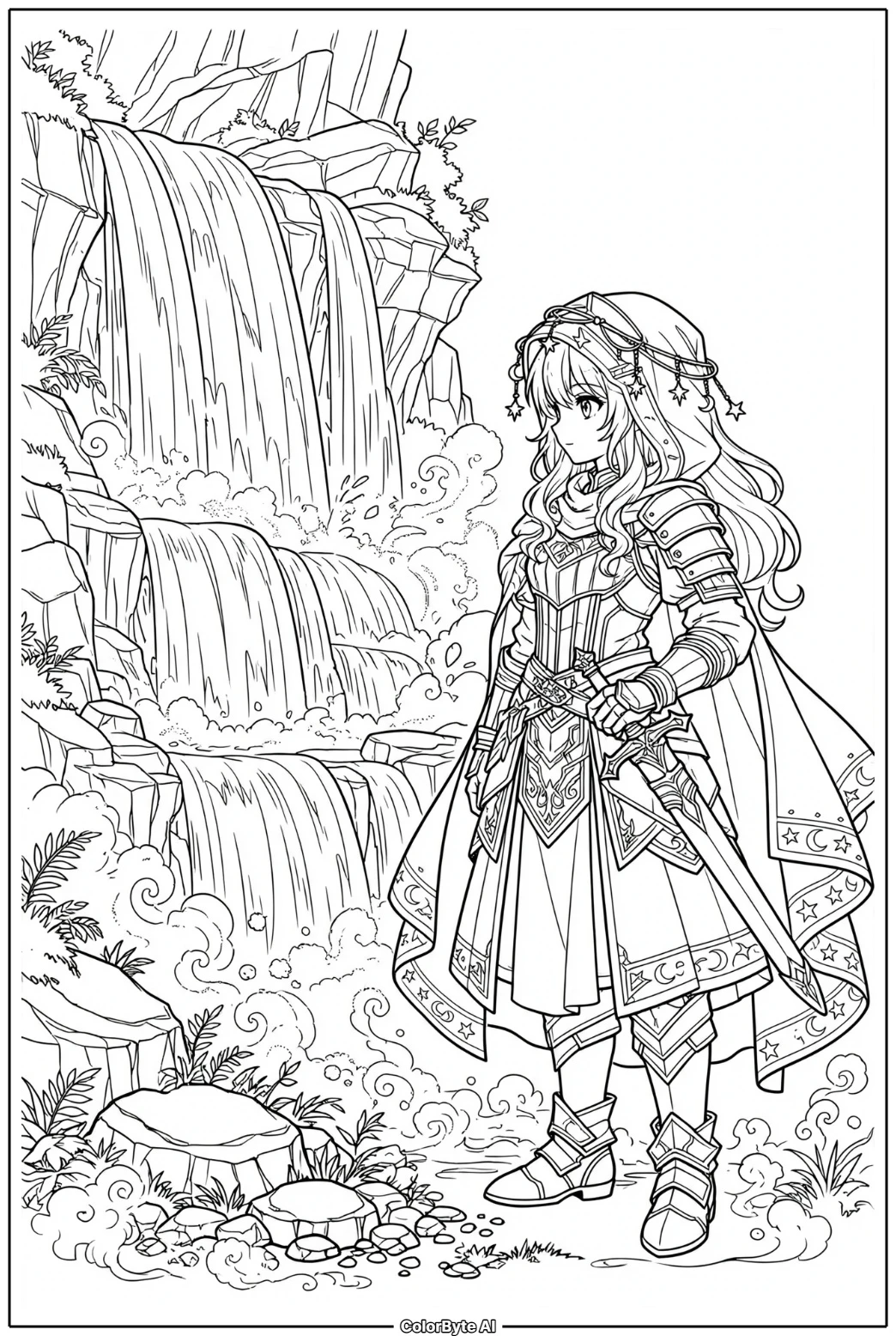 Fairy Mage Beside Waterfall