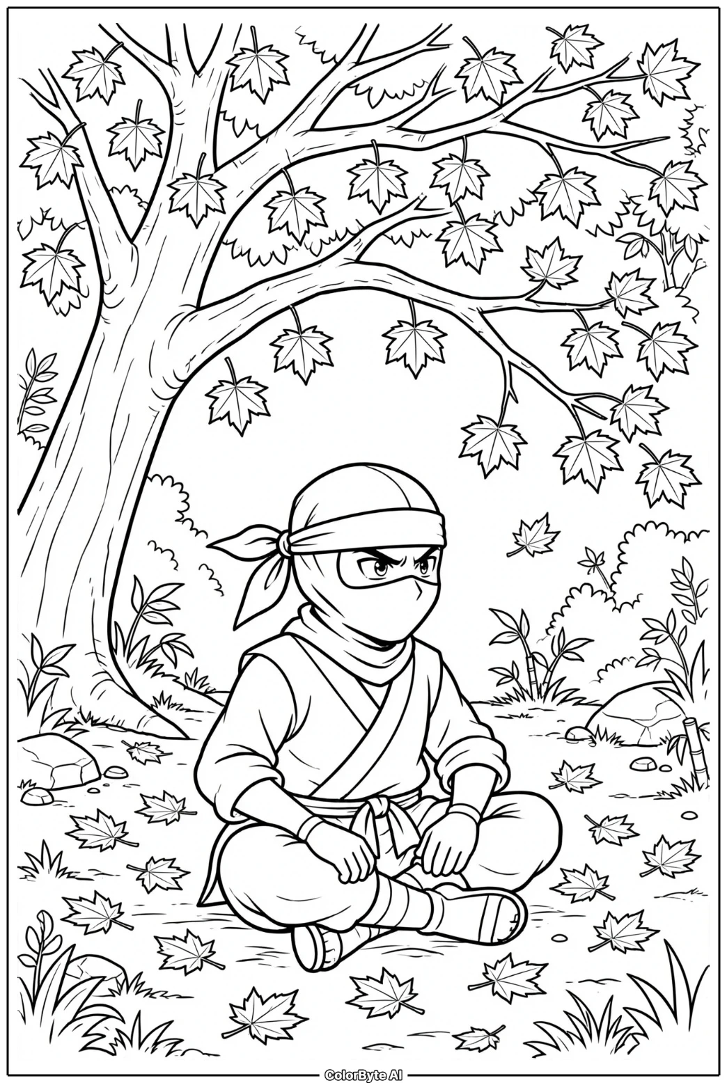 Ninja Beneath Autumn Maple