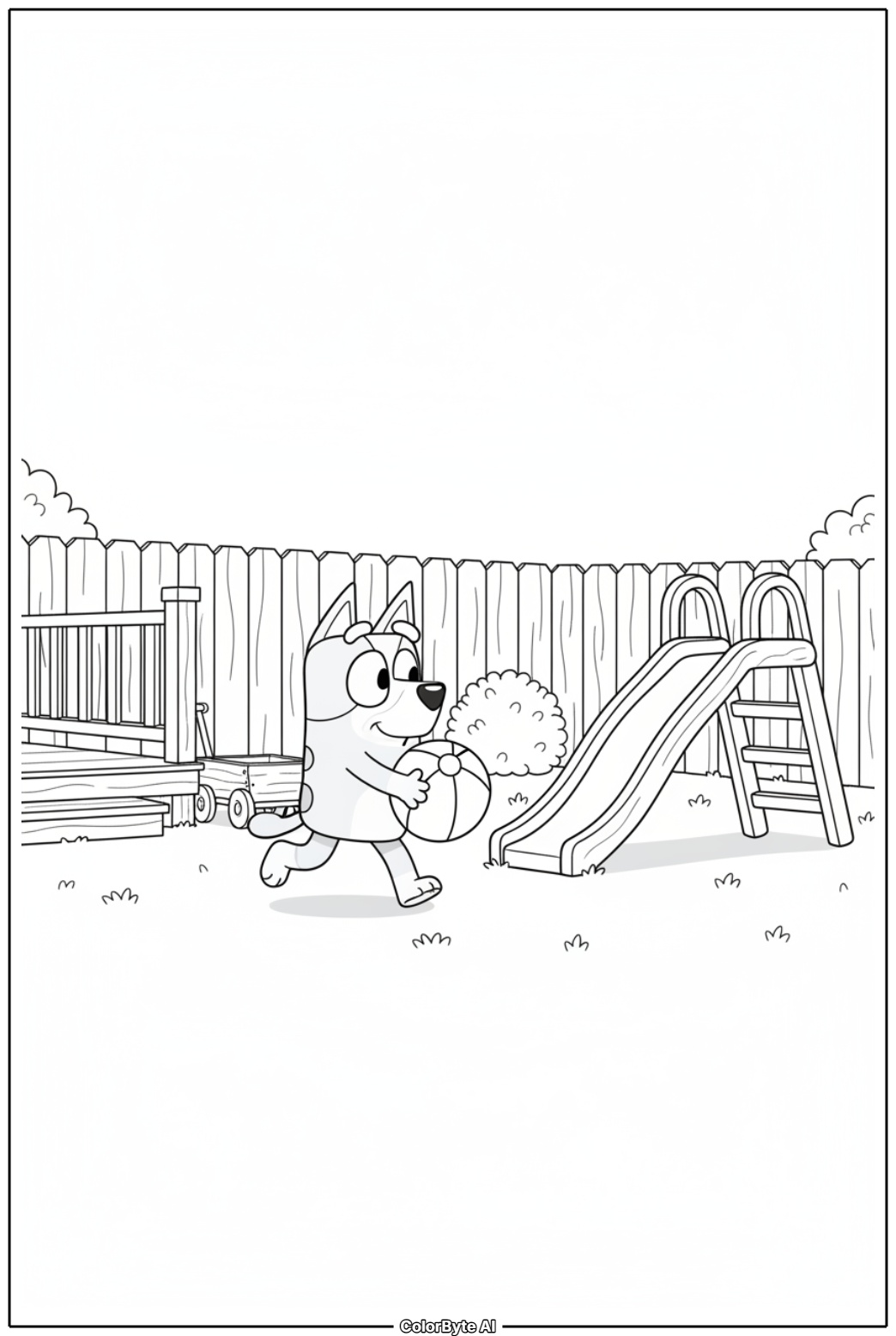Bluey playing backyard grass game with Bingo