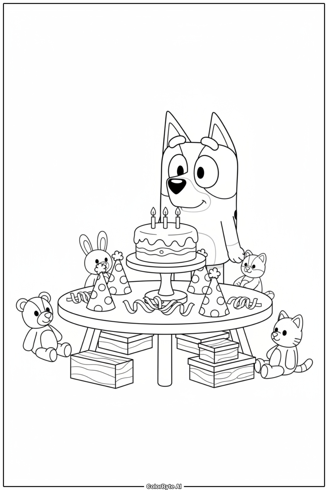 Bluey birthday party table with friends