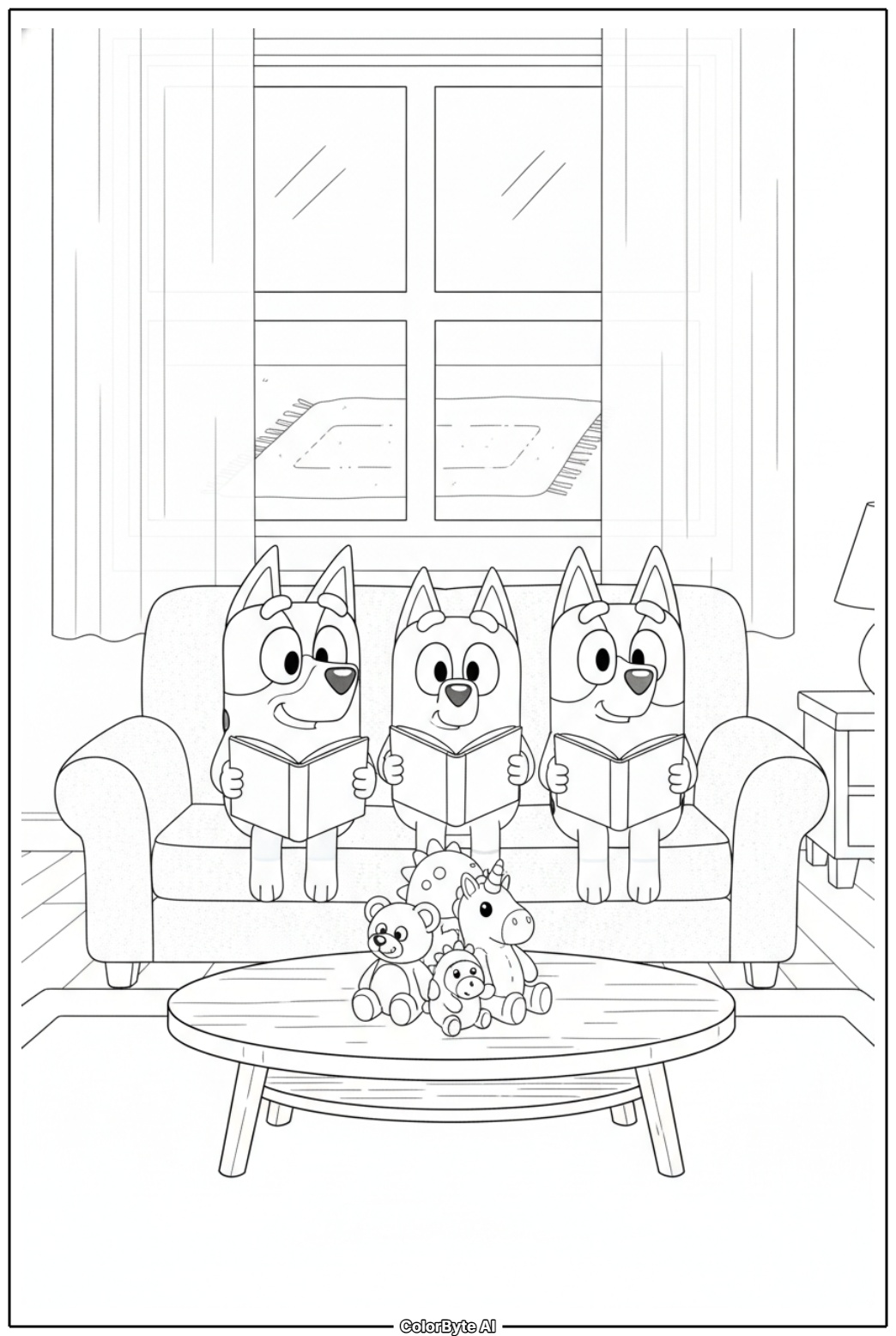 Bluey family cozy living room at night