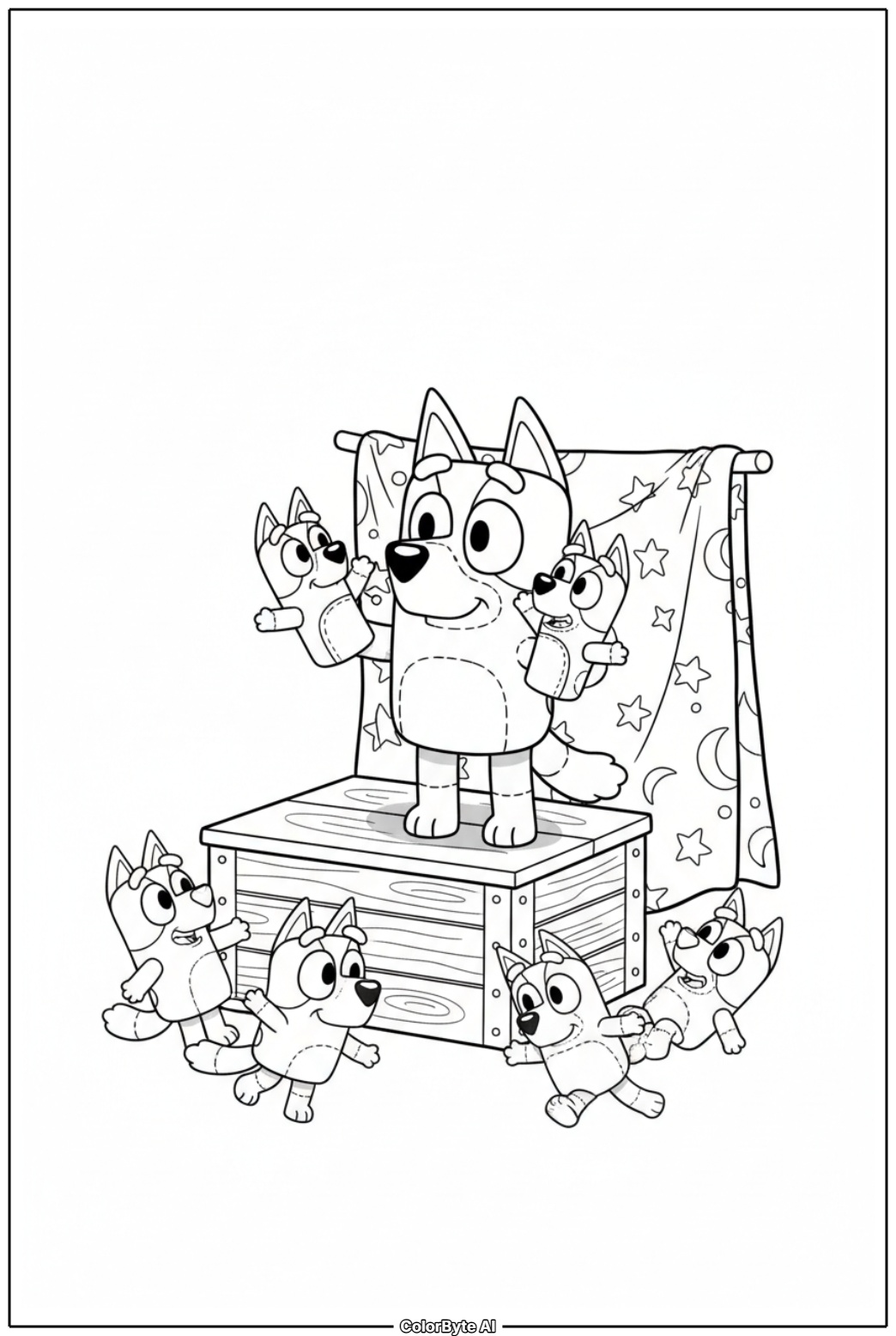 Bluey puppet show on stage