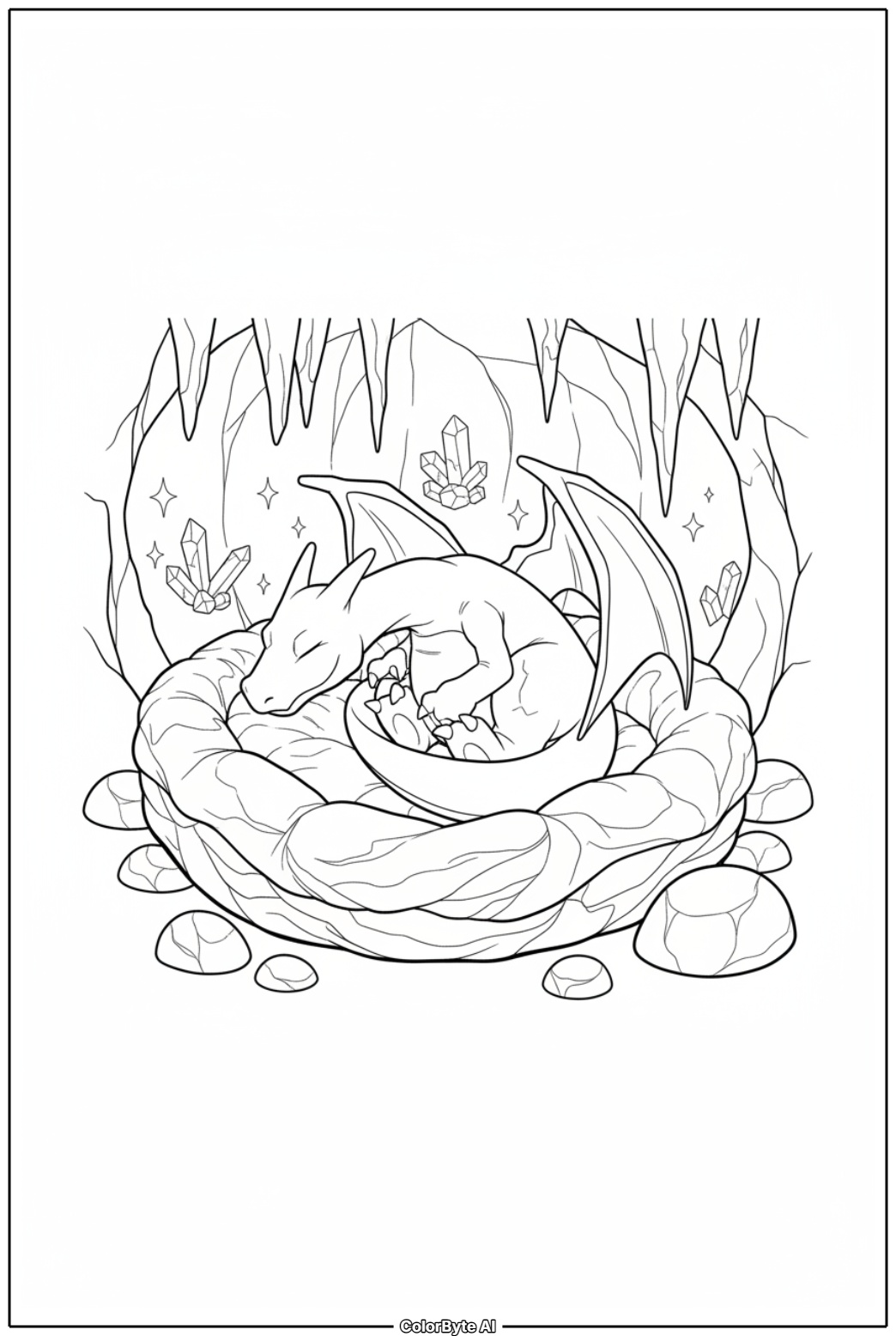 Charizard resting in cave lair nest