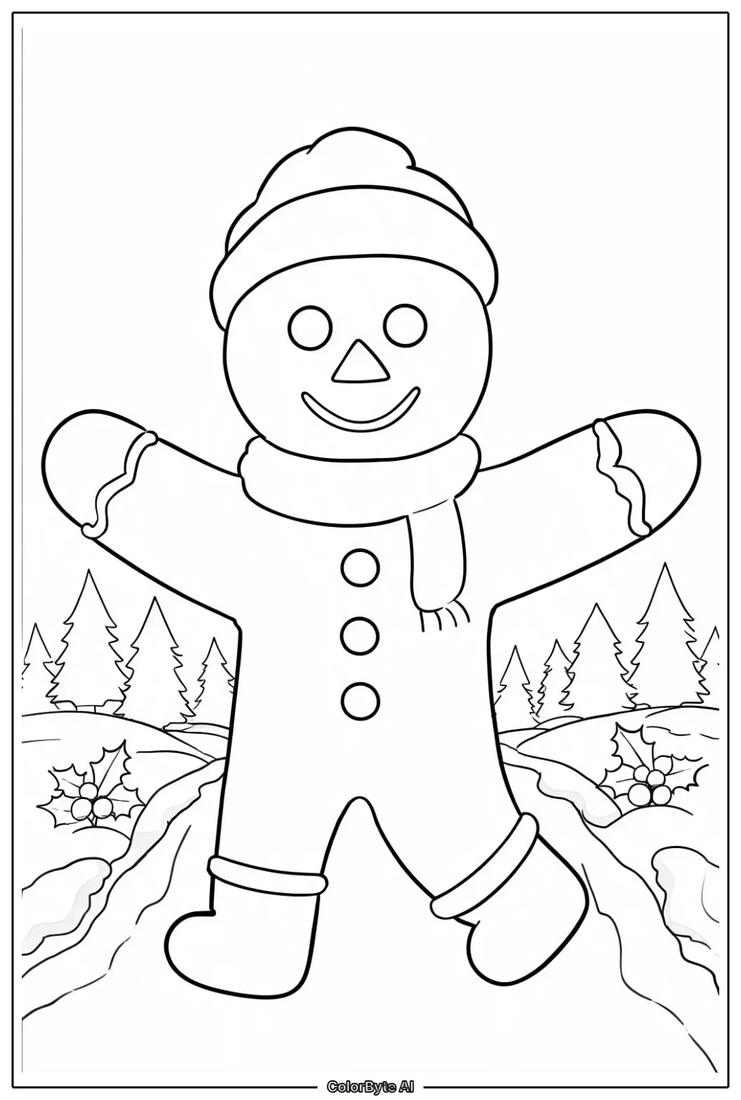 Gingerbread man walking on snow path