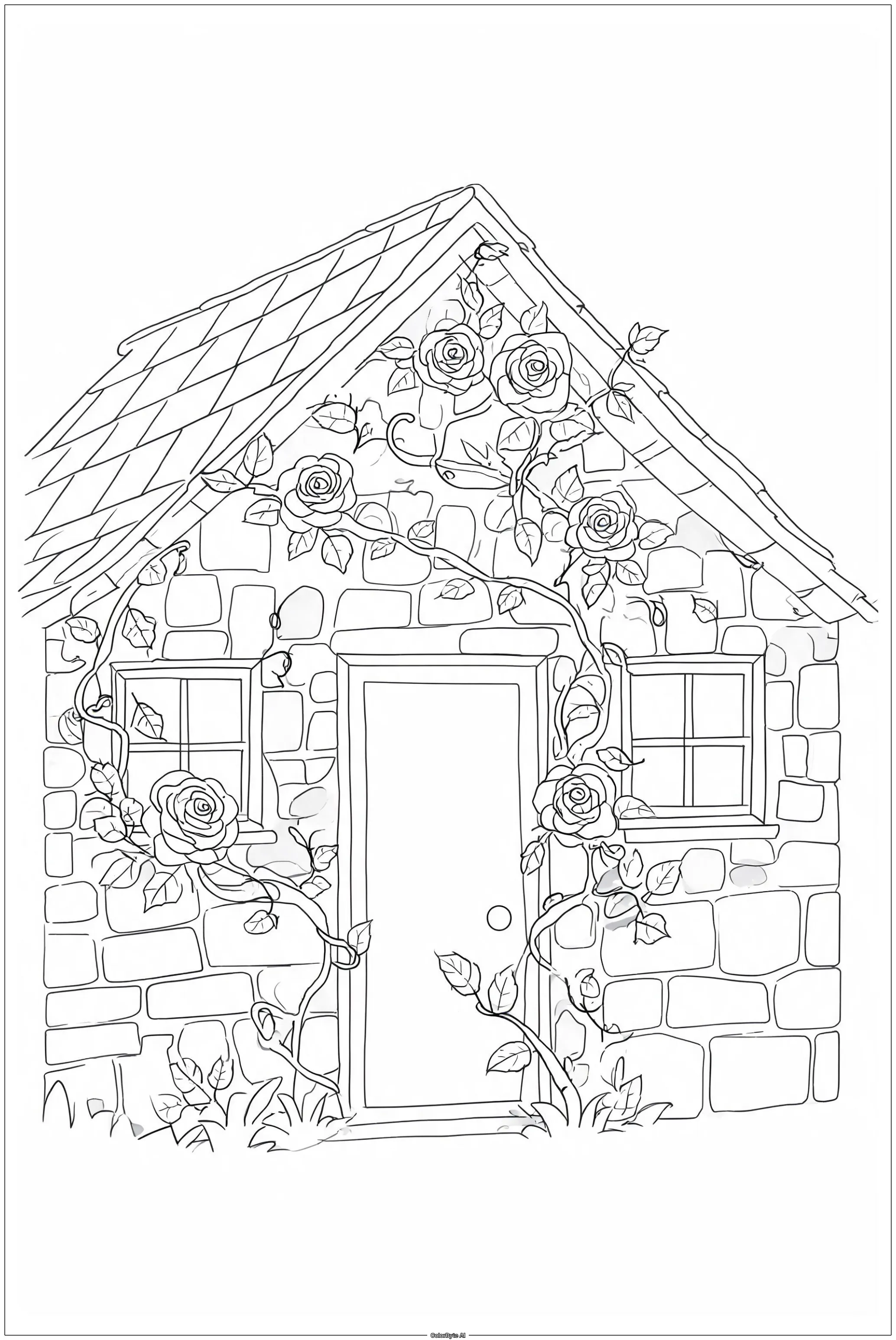 European cottage climbing roses stone walls