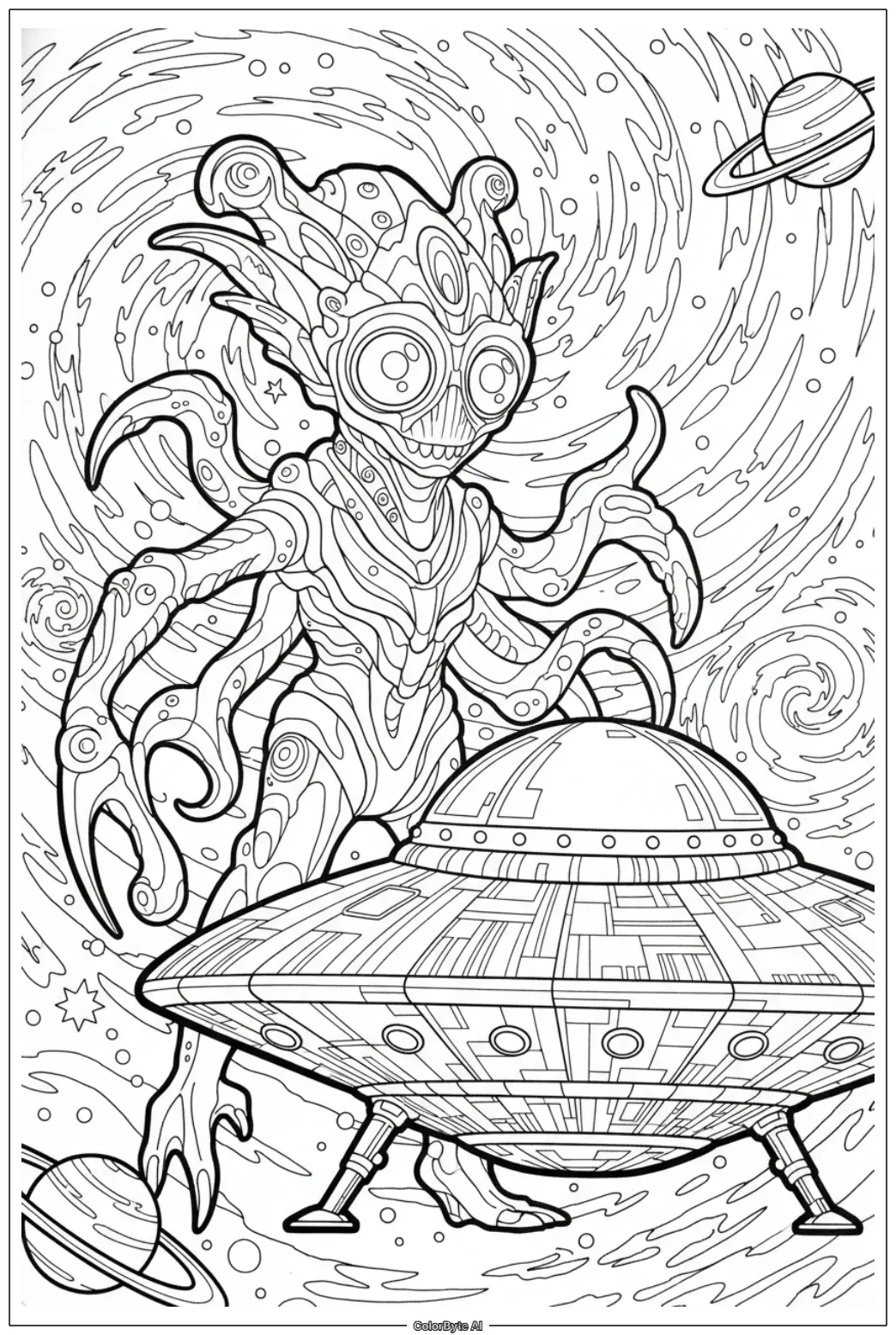 Alien Creature and UFO