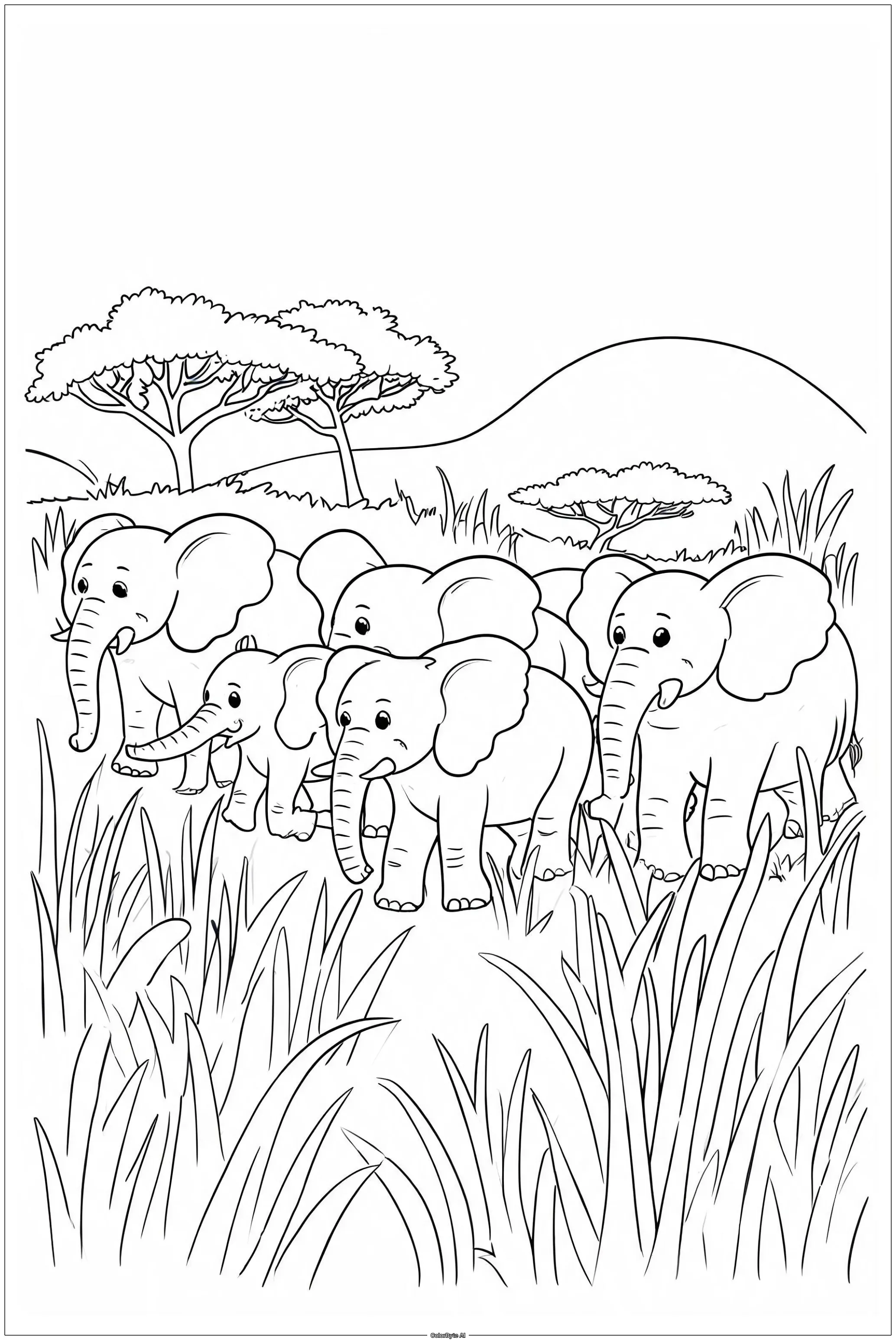 Elephant Herd Walking Together