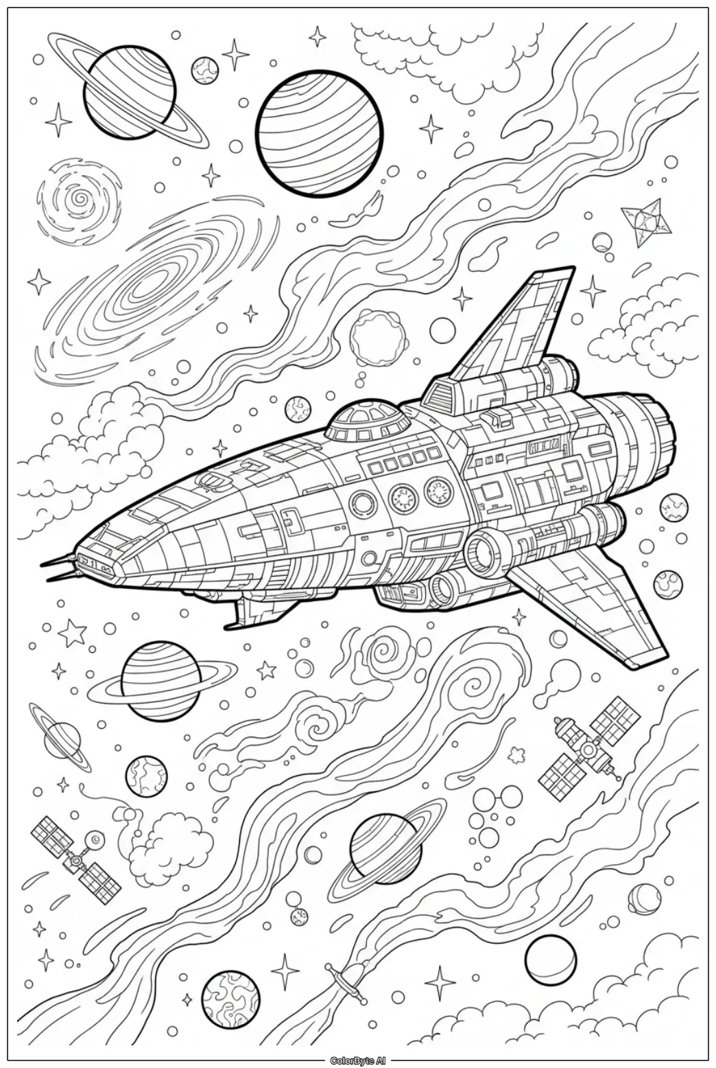 Spaceship Flying in Outer Space