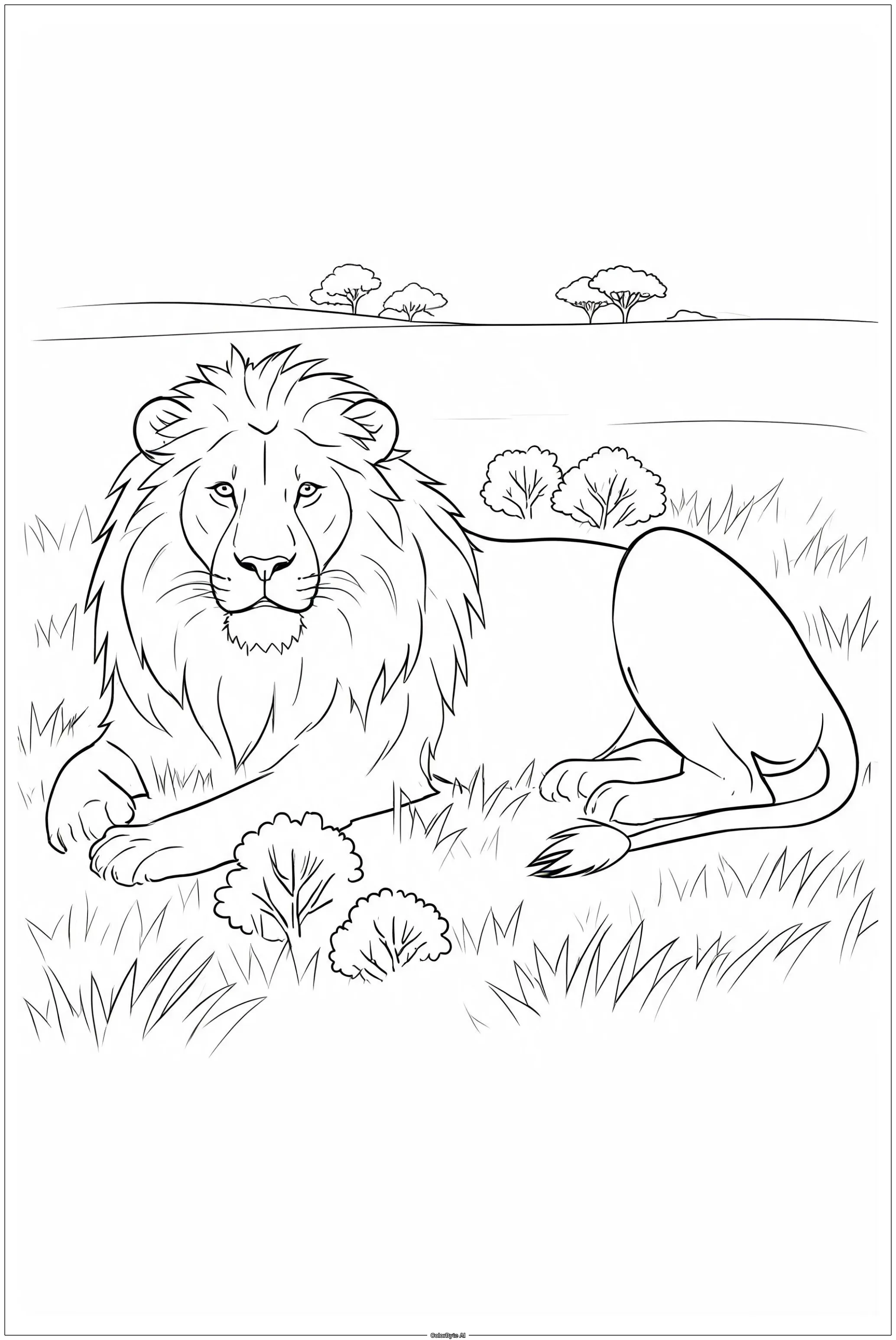 Strong Lion on Grassland