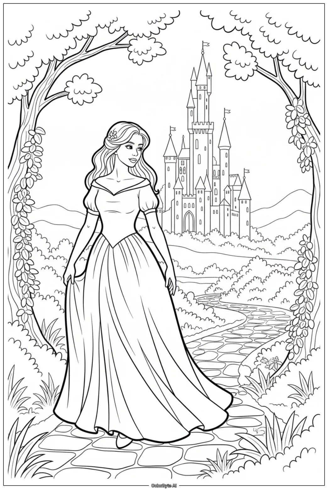 Elegant Princess Near the Fairytale Castle