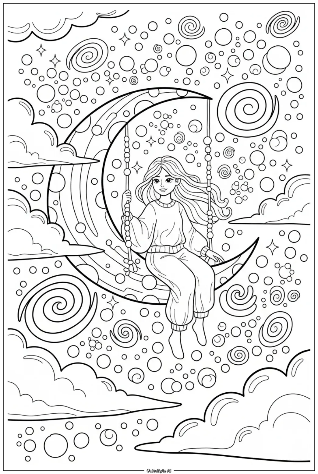 Girl Resting on the Crescent Moon