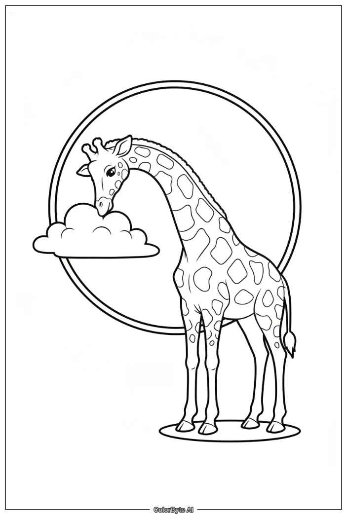 Giraffe bending down to touch cloud