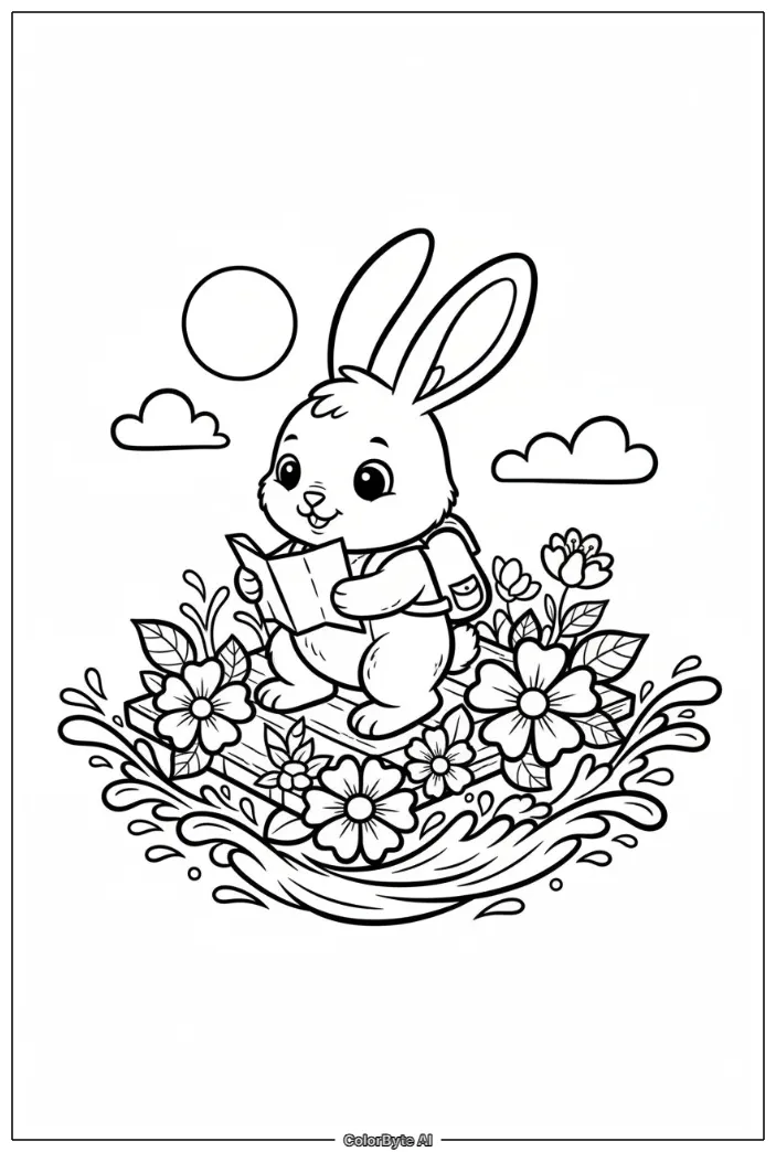 Rabbit traveling on floating flower raft