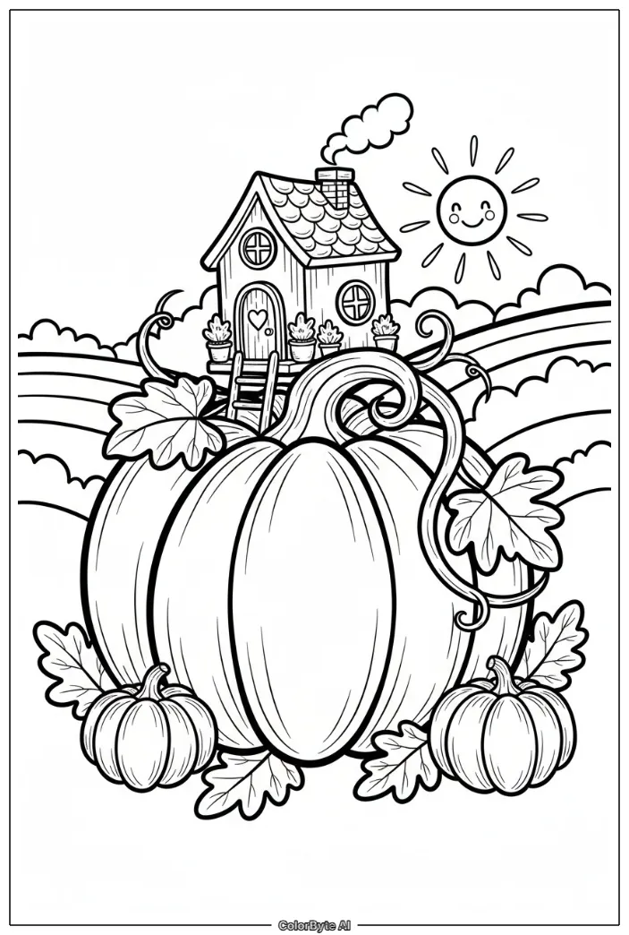 Tiny house sitting on giant pumpkin