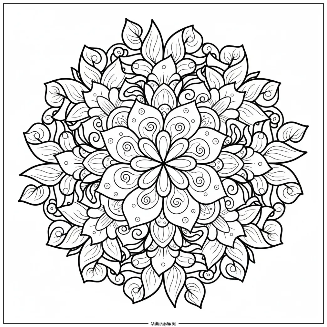 Intricate floral mandala with swirling petals vines