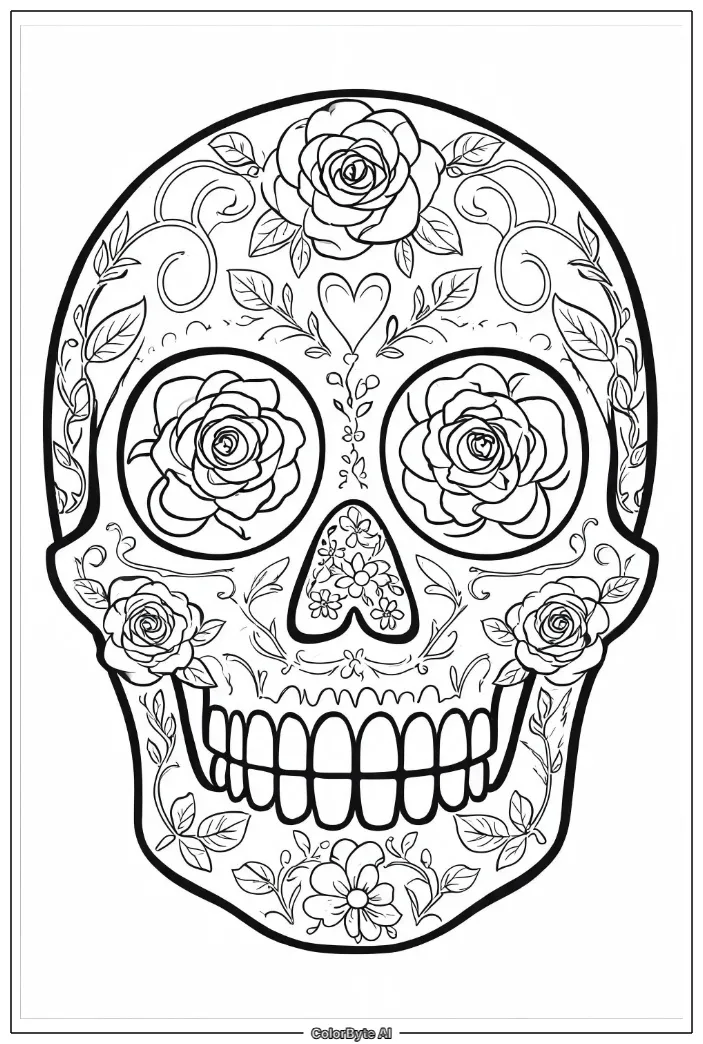 Sugar skull intricate floral patterns