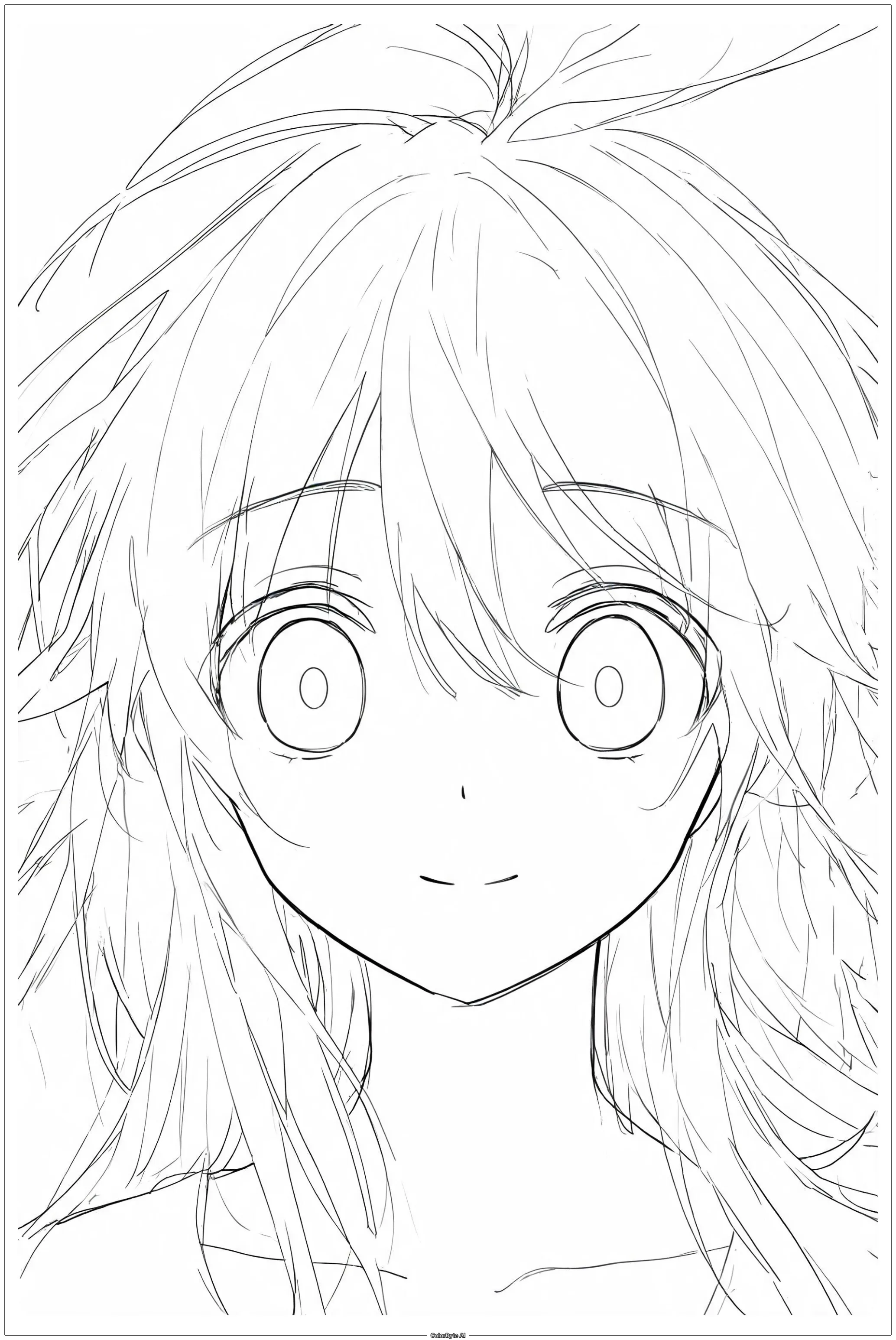Manga style girl big eyes messy hair