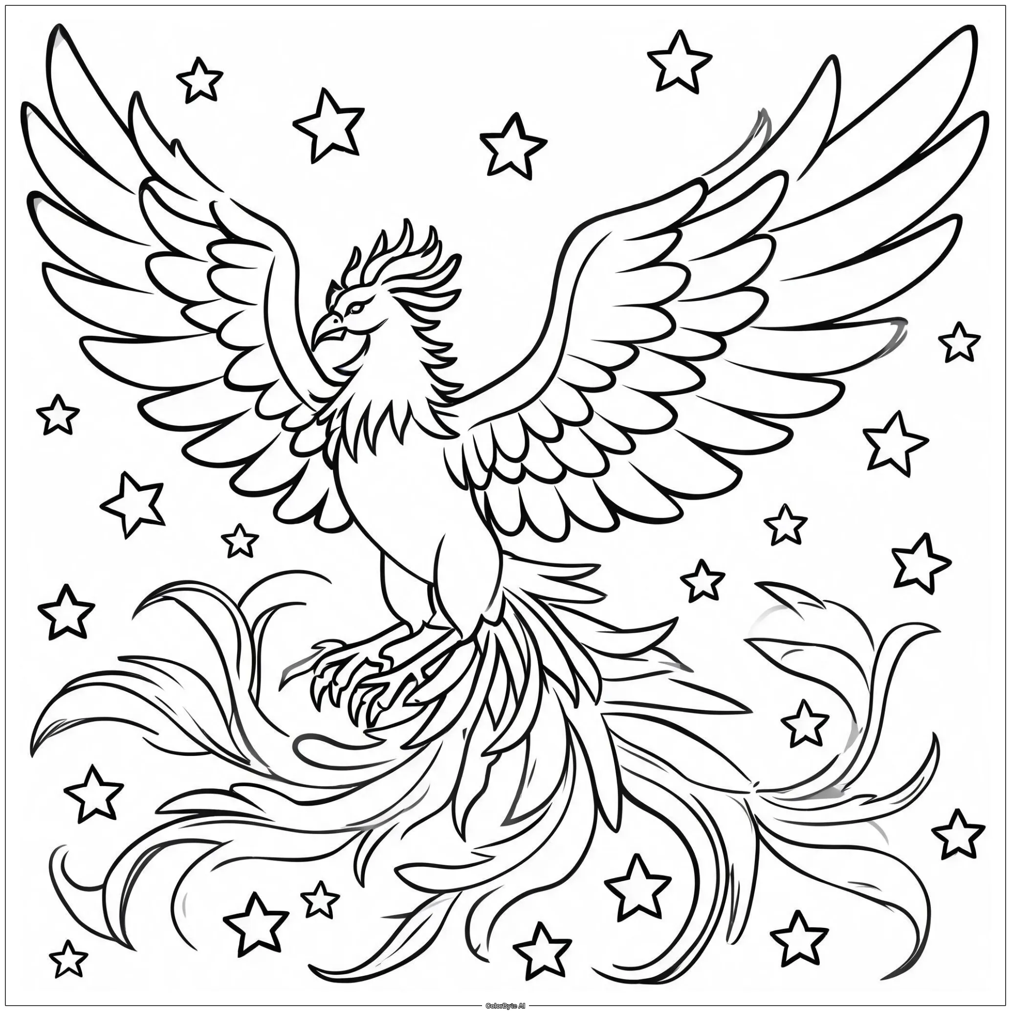 Phoenix fire feathers starry sky