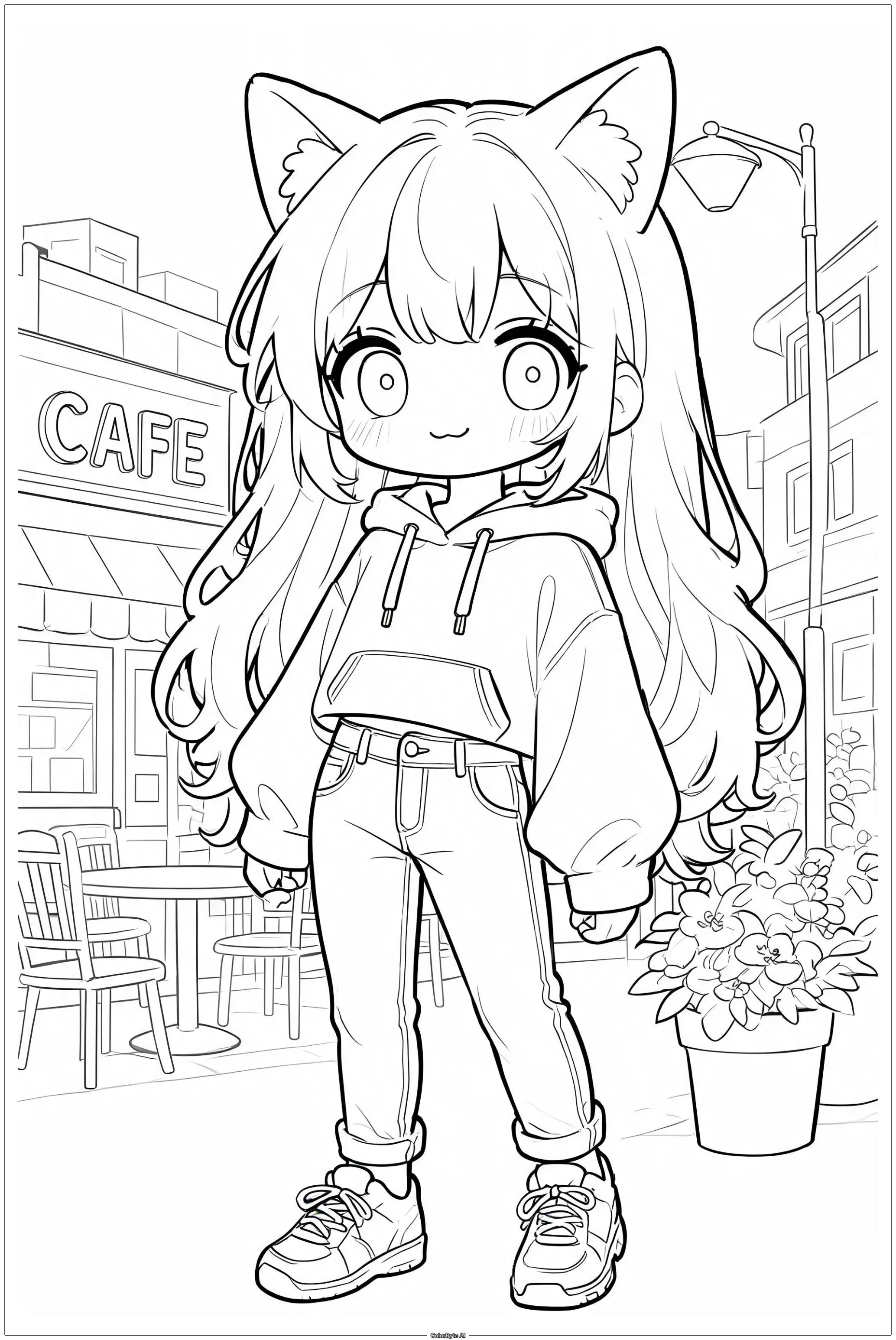 Kawaii anime cat girl modern outfit