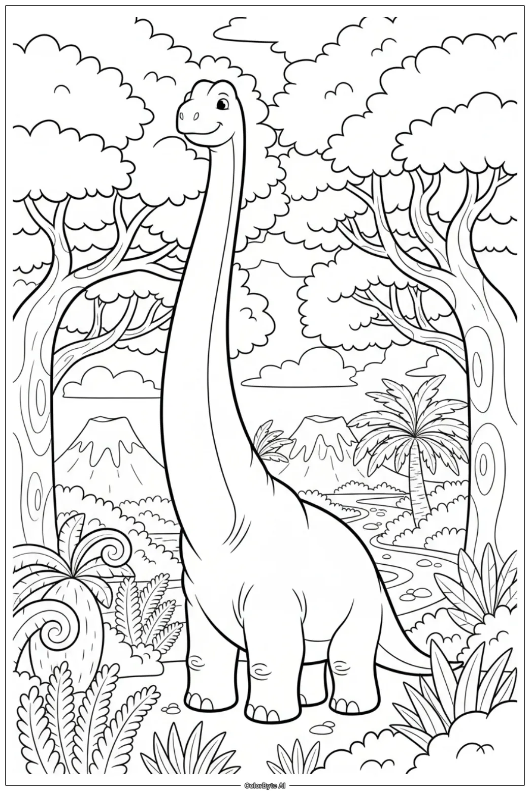 Brachiosaurus Among Giant Plants