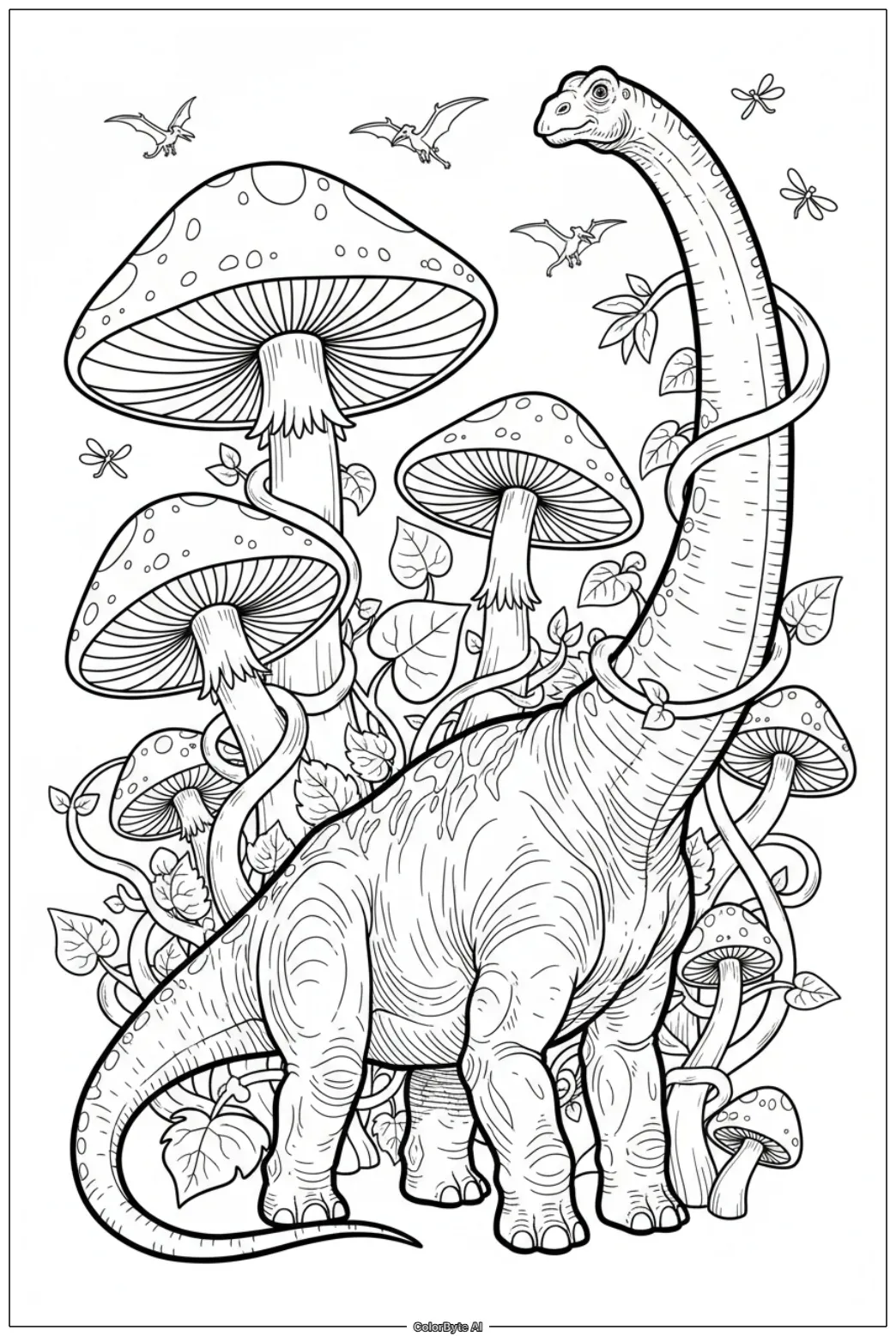 Dinosaur and Giant Mushrooms