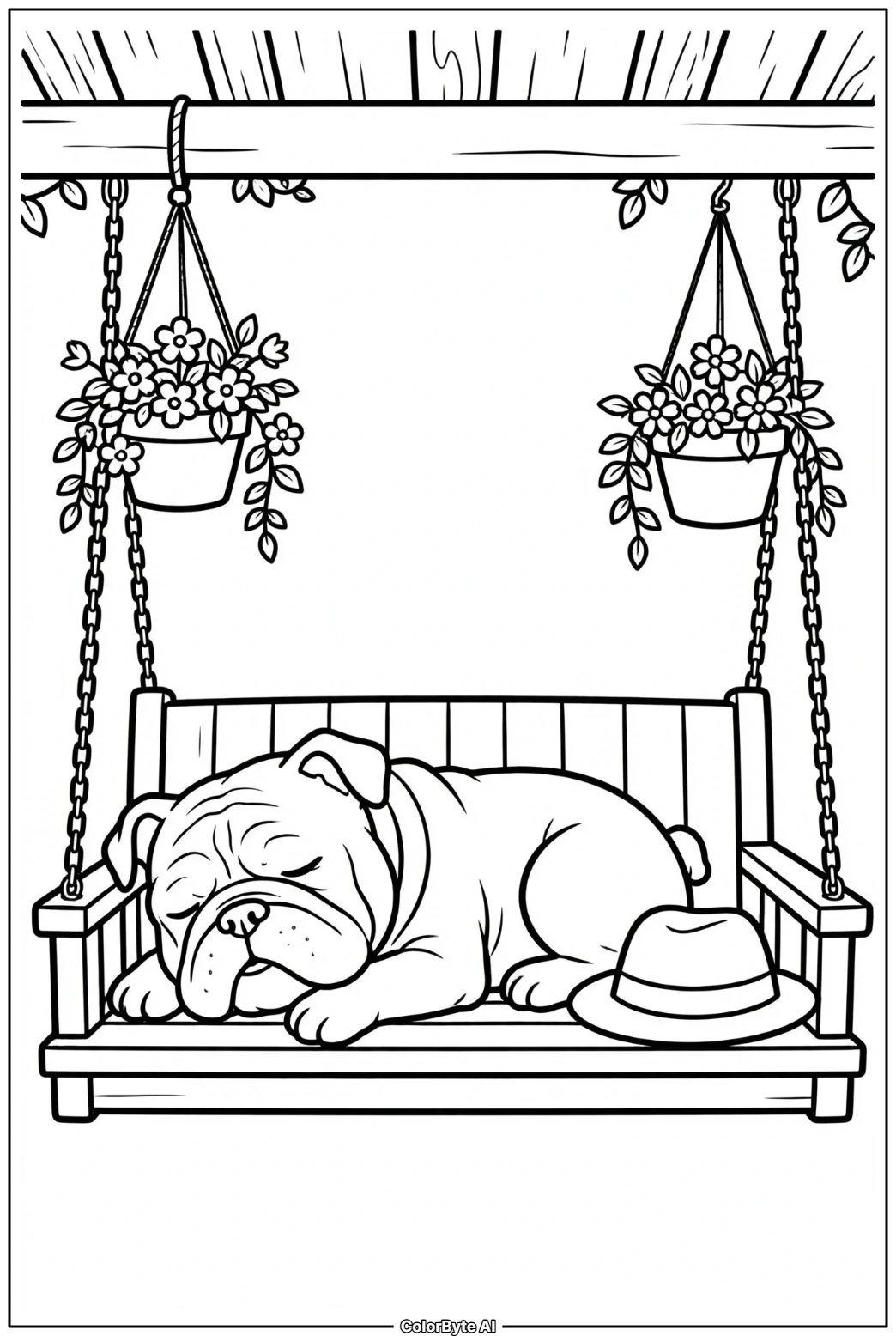Bulldog Napping on Porch Swing