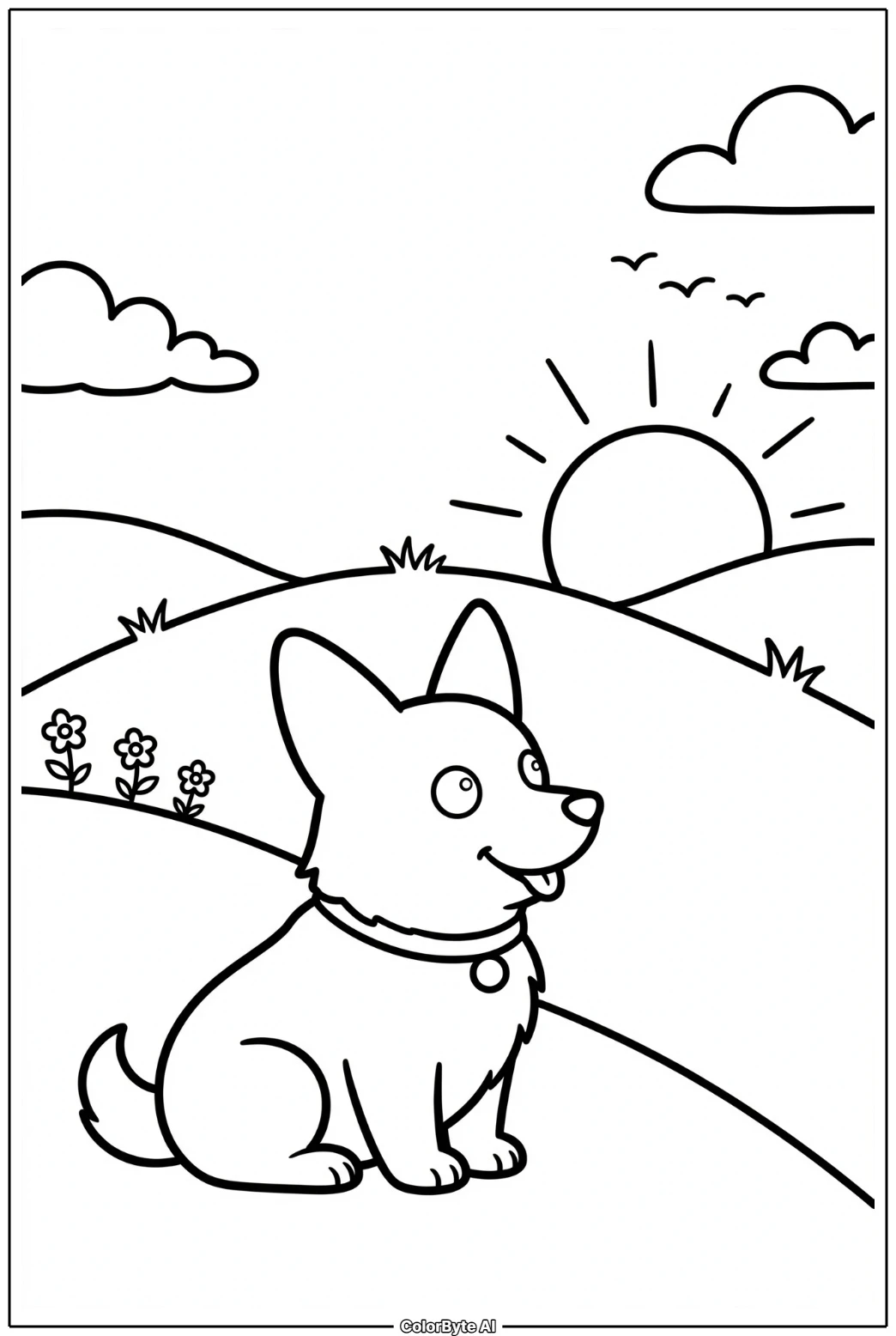 Corgi Watching Sunset on Hilltop