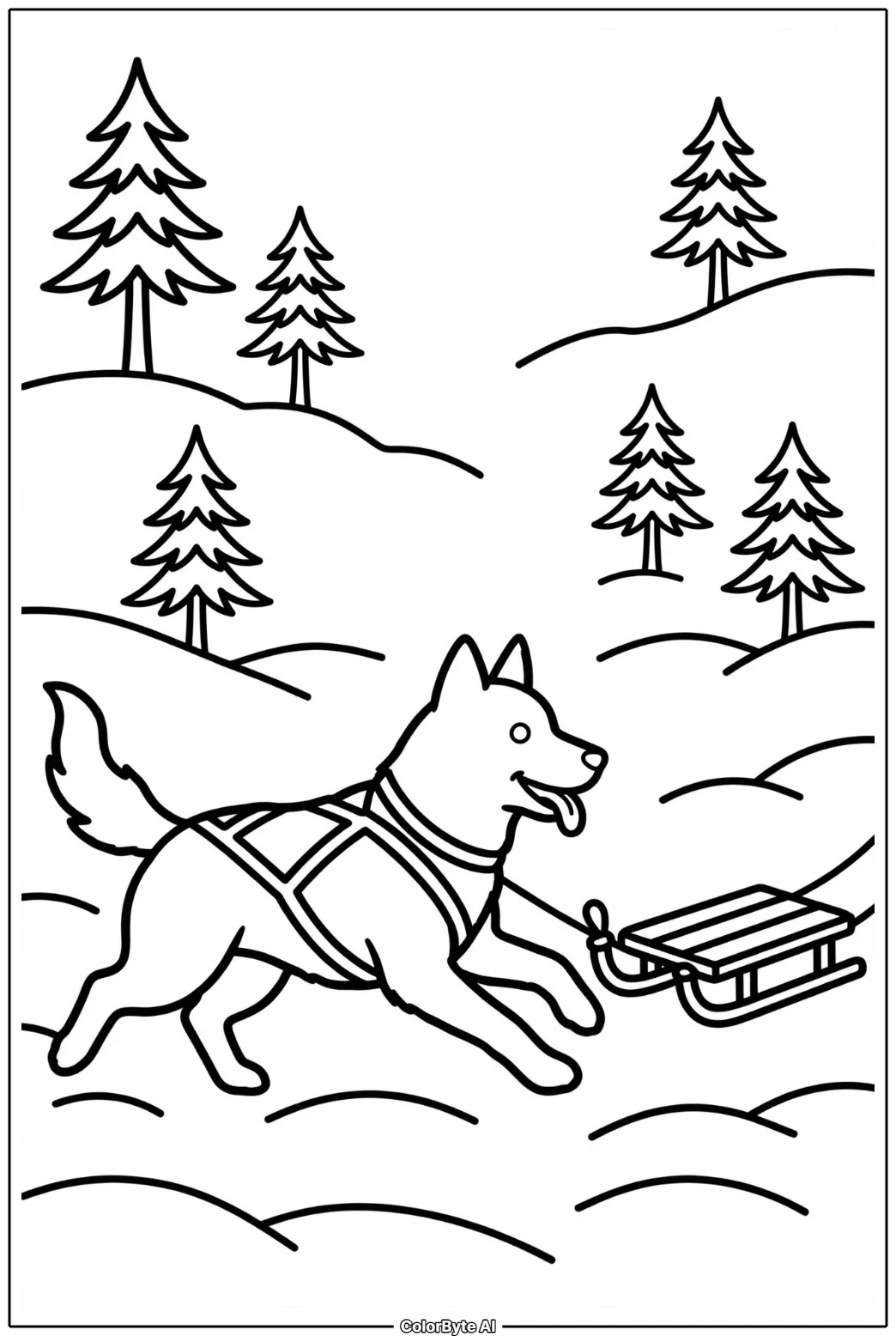 Husky Pulling Snow Sled