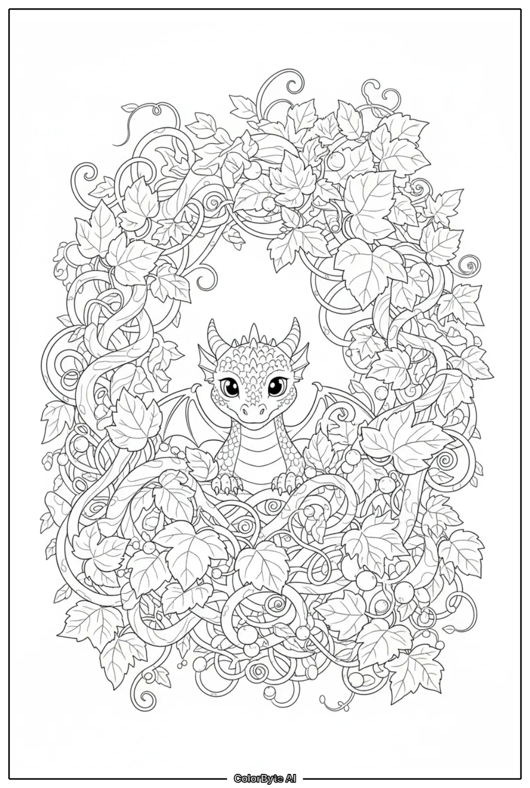 Small dragon hiding behind thick clusters of wild vines