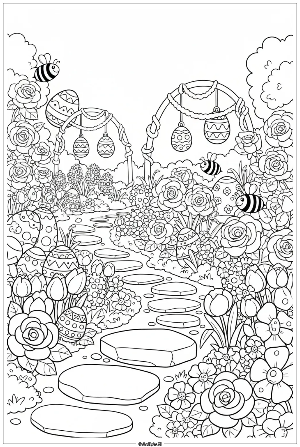 Easter Garden with Giant Eggs