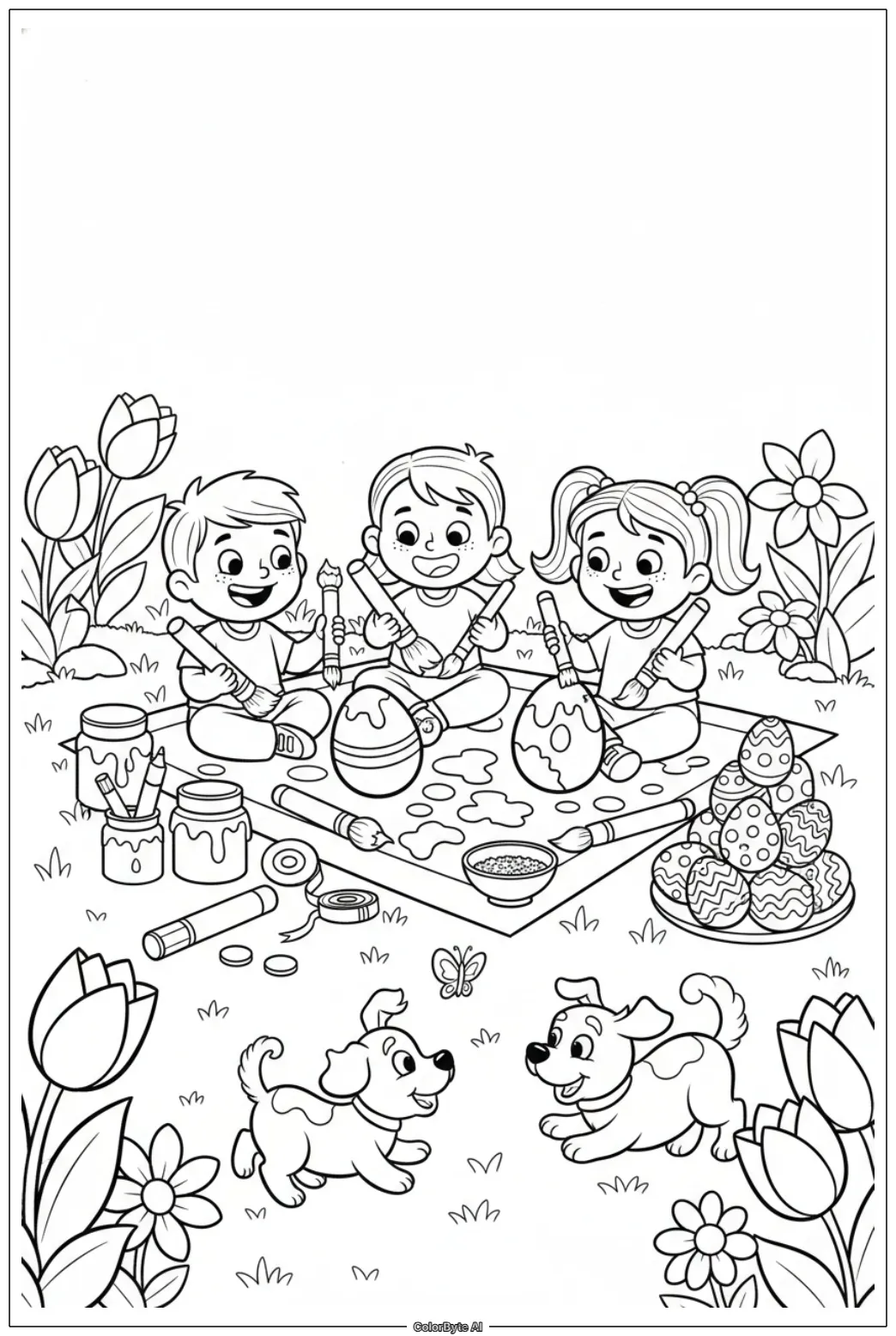 Children Painting Easter Eggs