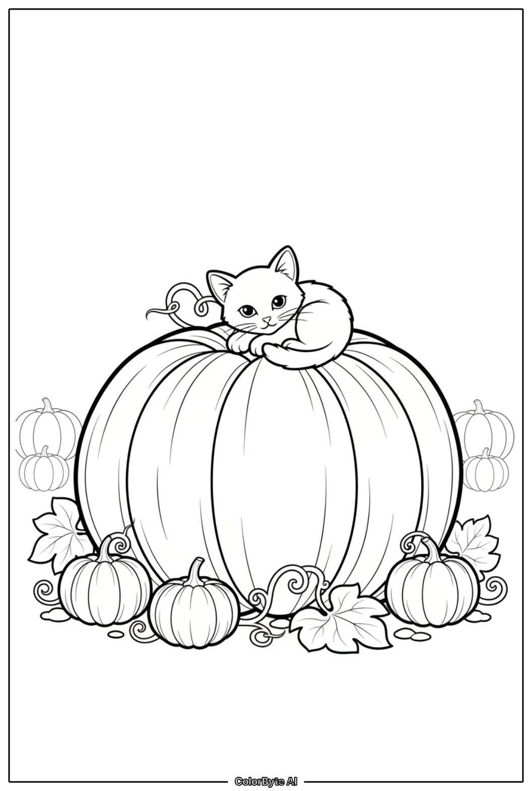 Kitten on big pumpkin patch