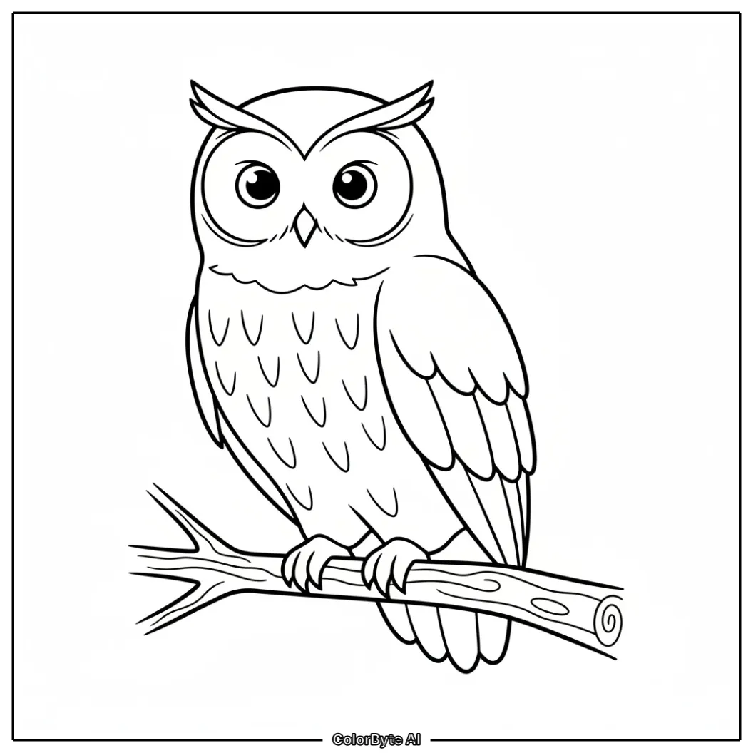 Owl perched on short thick tree branch