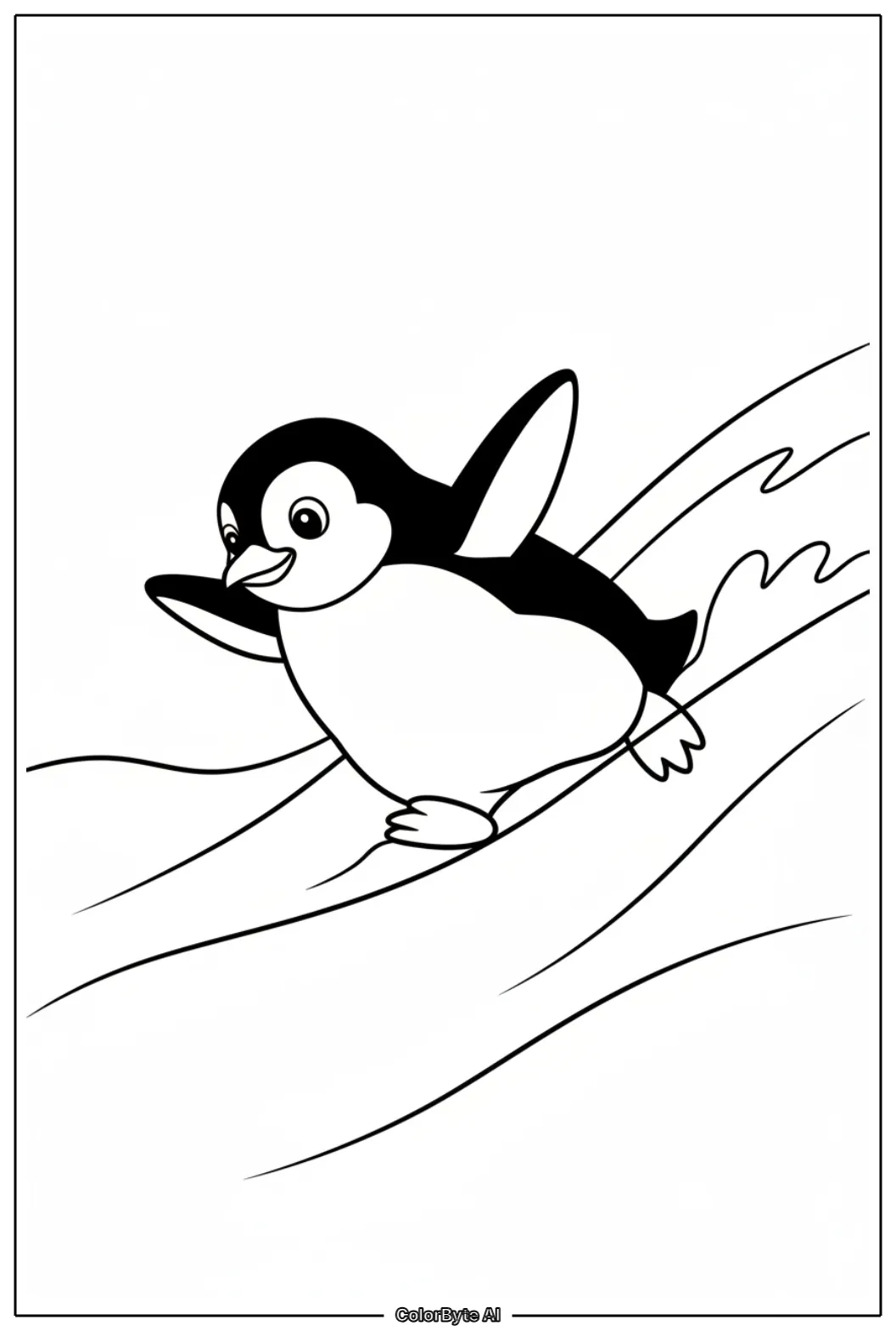Penguin sliding on soft snow mounds