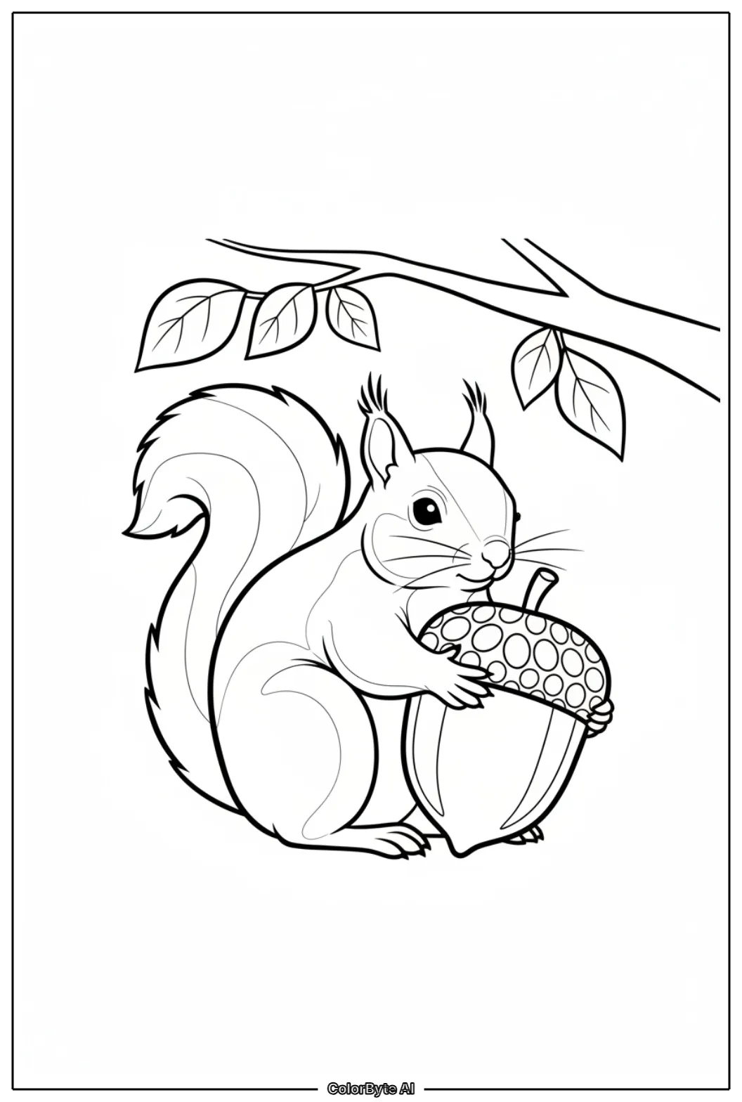 Squirrel holding big nut under tree