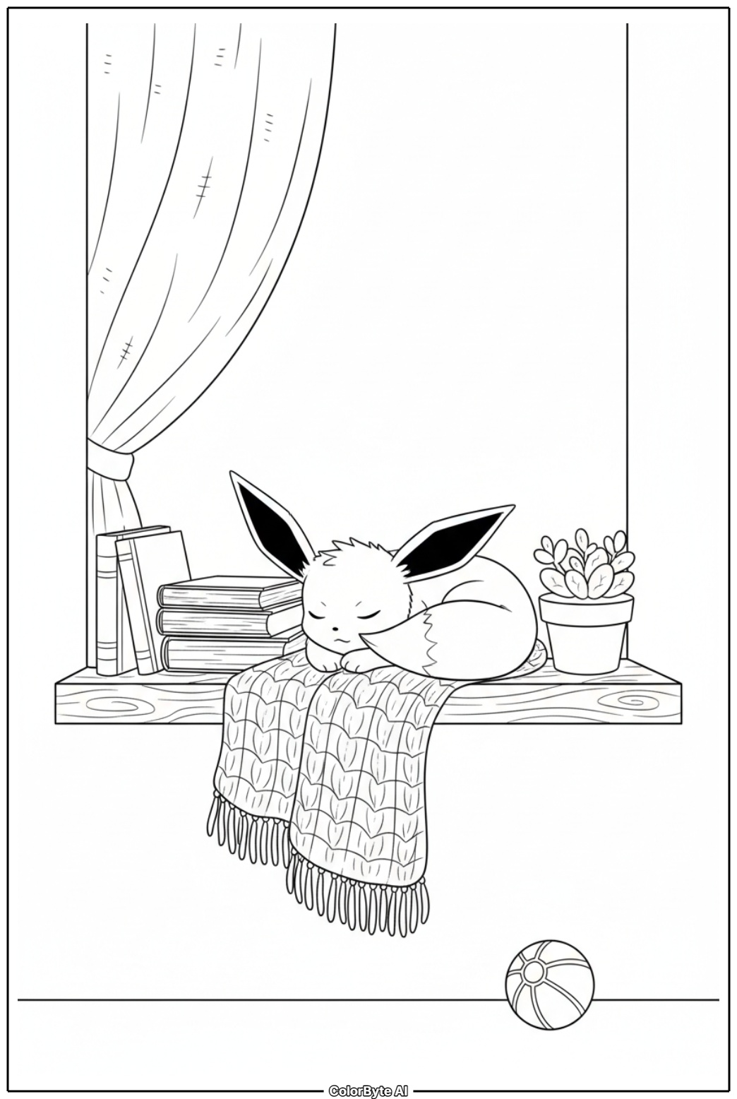 Eevee napping in cozy window nook