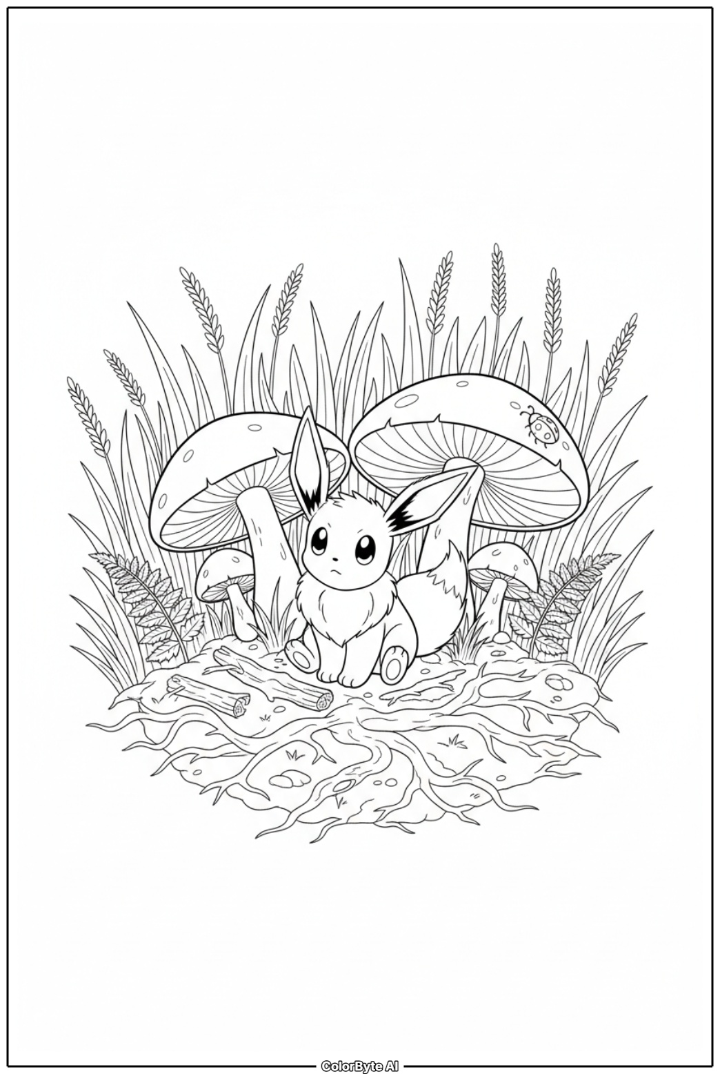 Eevee in forest mushroom clearing
