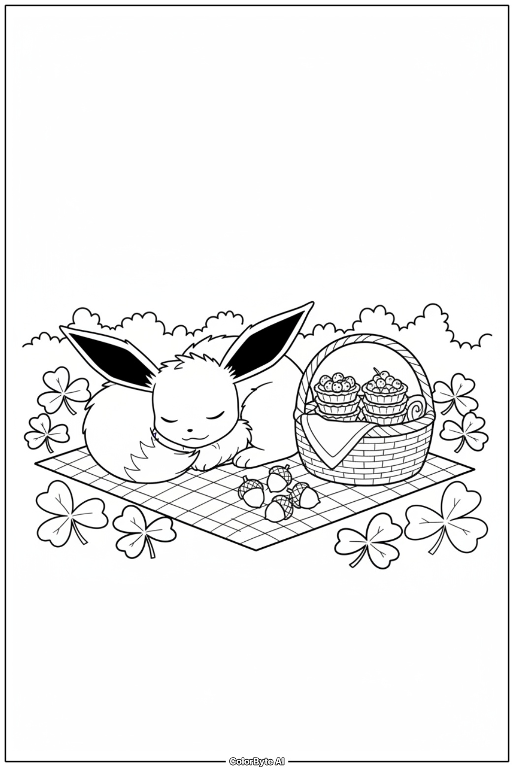 Eevee having picnic blanket snack time