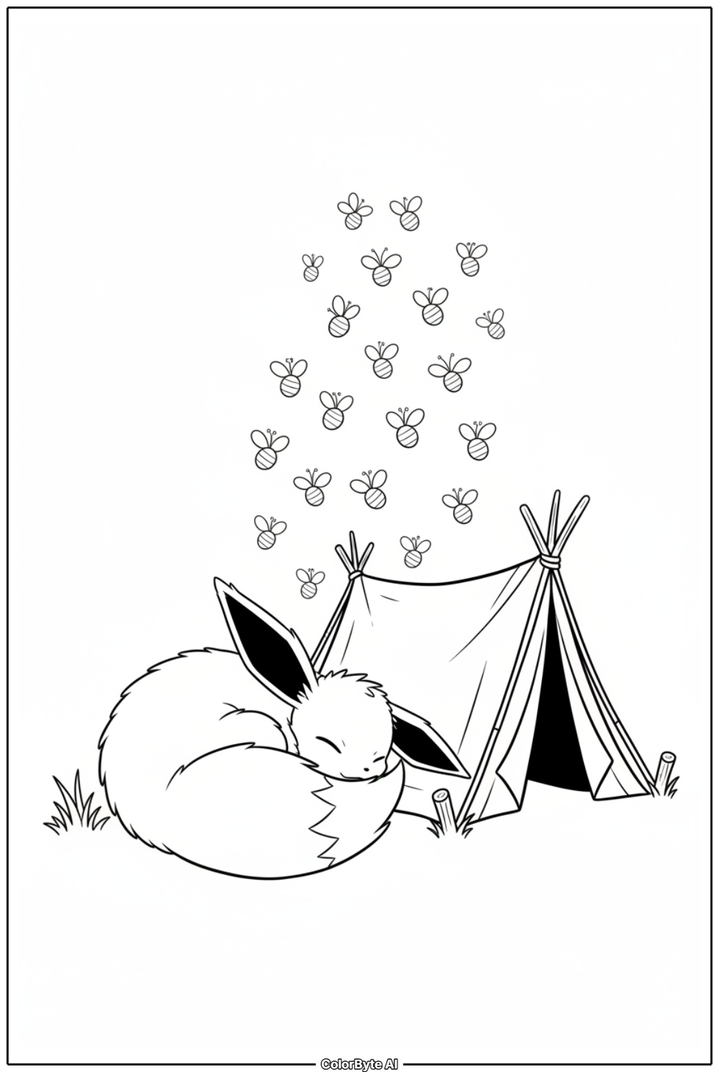 Eevee resting under starry sky at camp