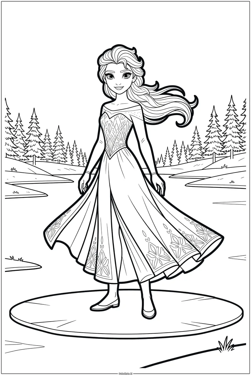 Elsa Standing on Frozen Lake