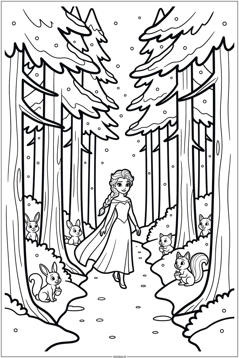 Elsa Walking in Snowy Forest