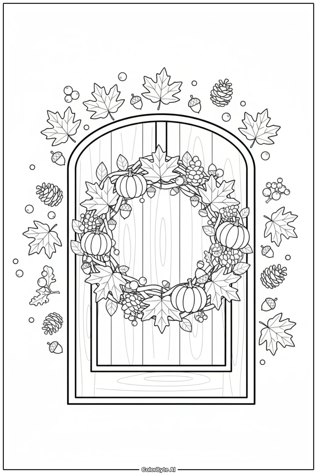 Autumn Wreath Hanging on Wooden Door