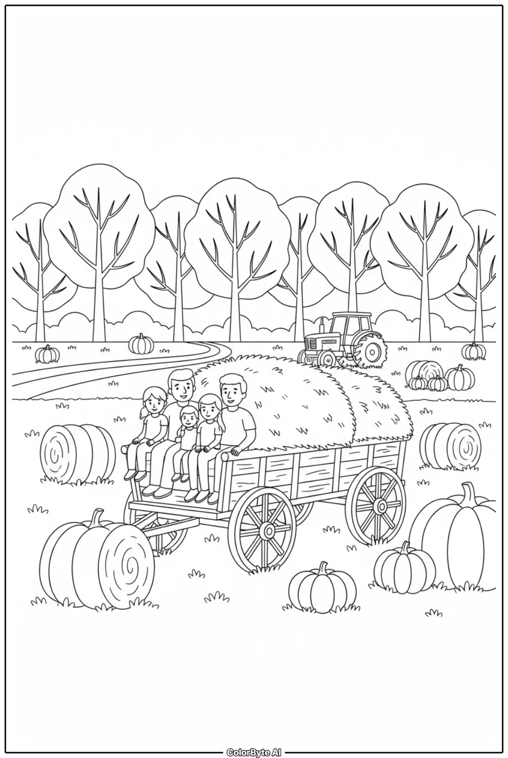 Family Hayride Through Autumn Countryside
