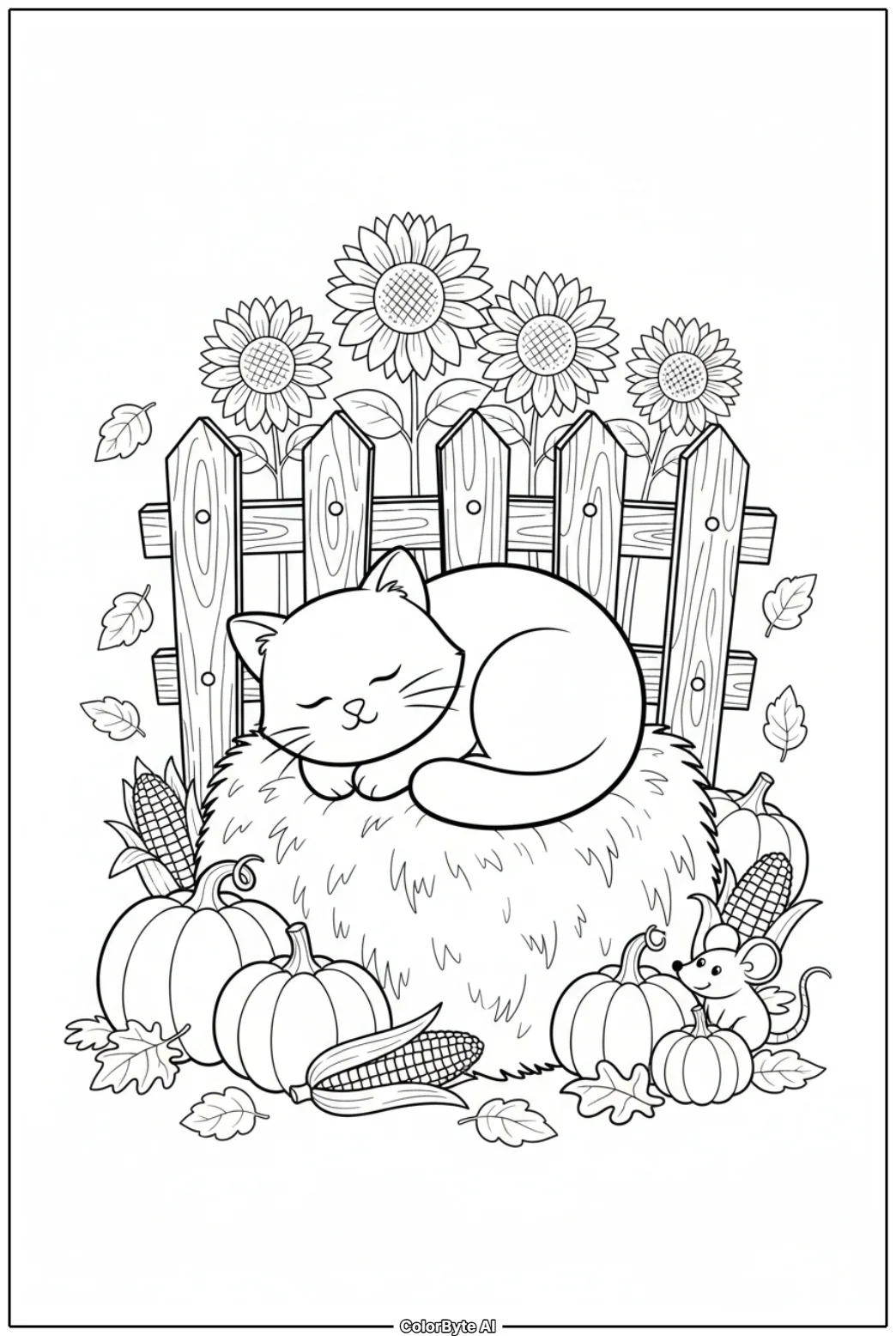 Farm Cat Napping on a Warm Hay Bale