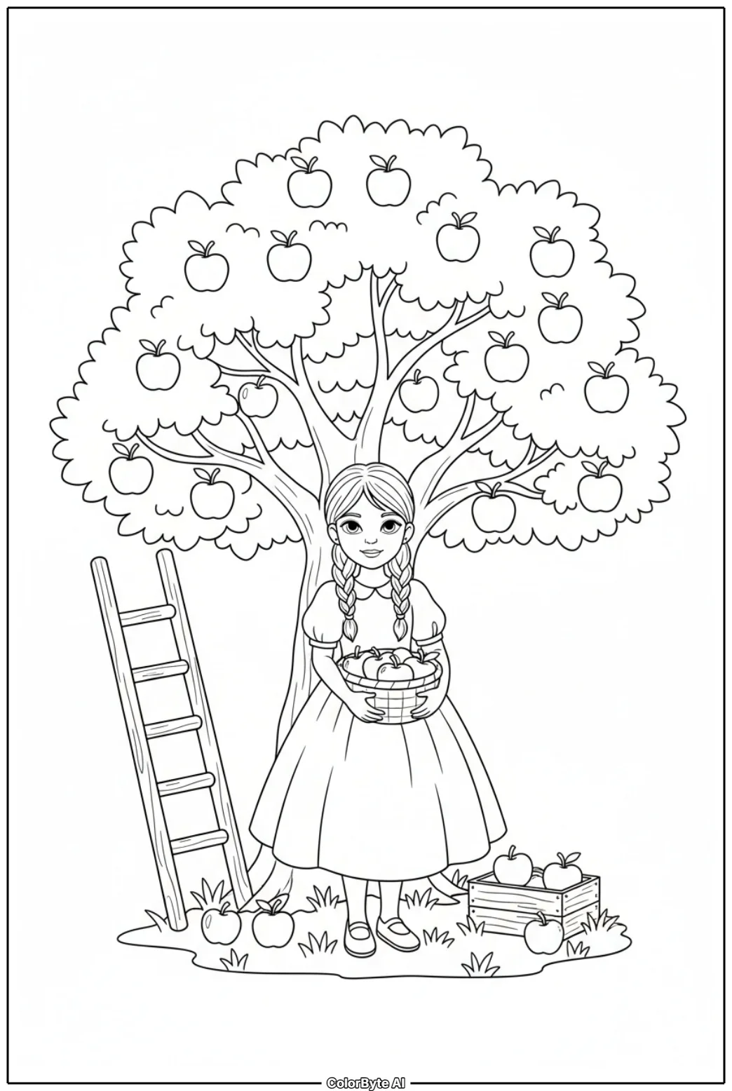 Girl Picking Apples in Autumn Orchard