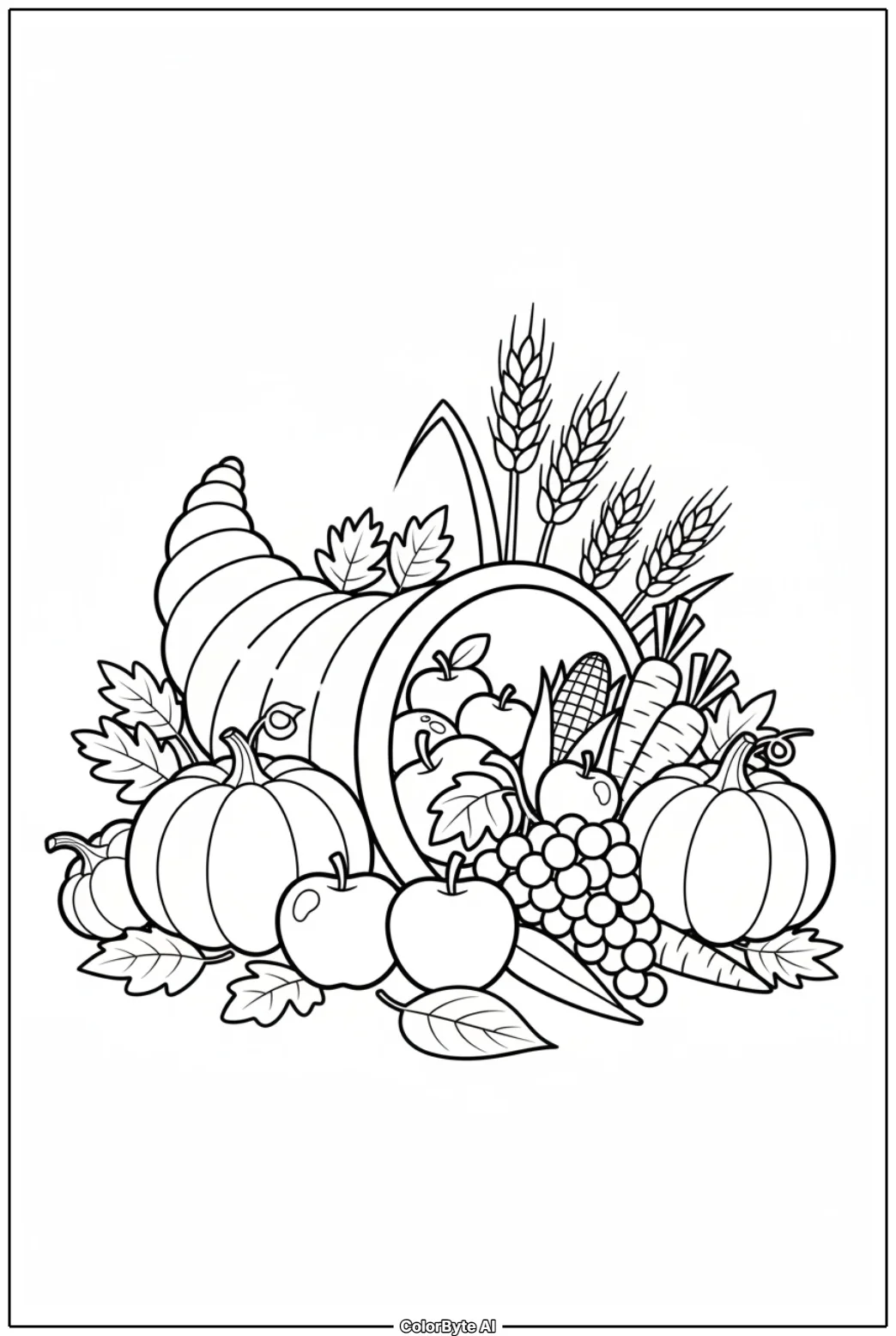 Thanksgiving Cornucopia Full of Harvest Food